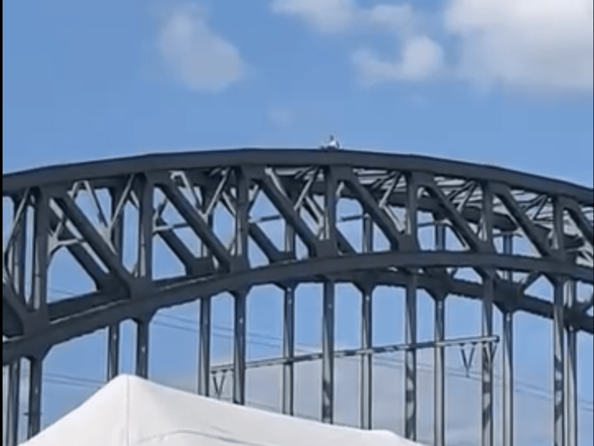 Eine Frau sitzt auf der Südbrücke. Der Bahnverkehr wurde zeitweise gestoppt.