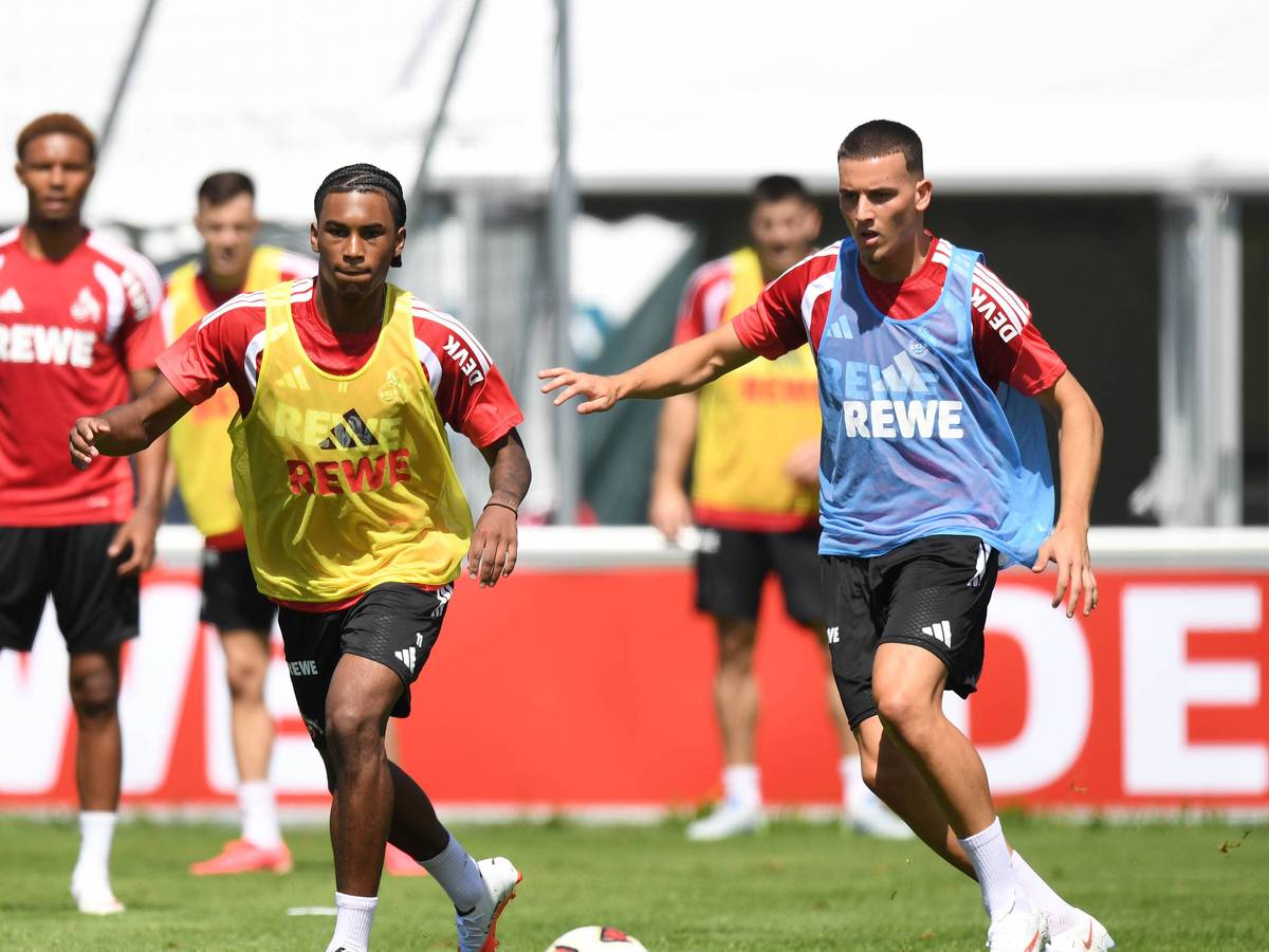 Reigan Heskey (l.) und Said El Mala im Training des 1. FC Köln.