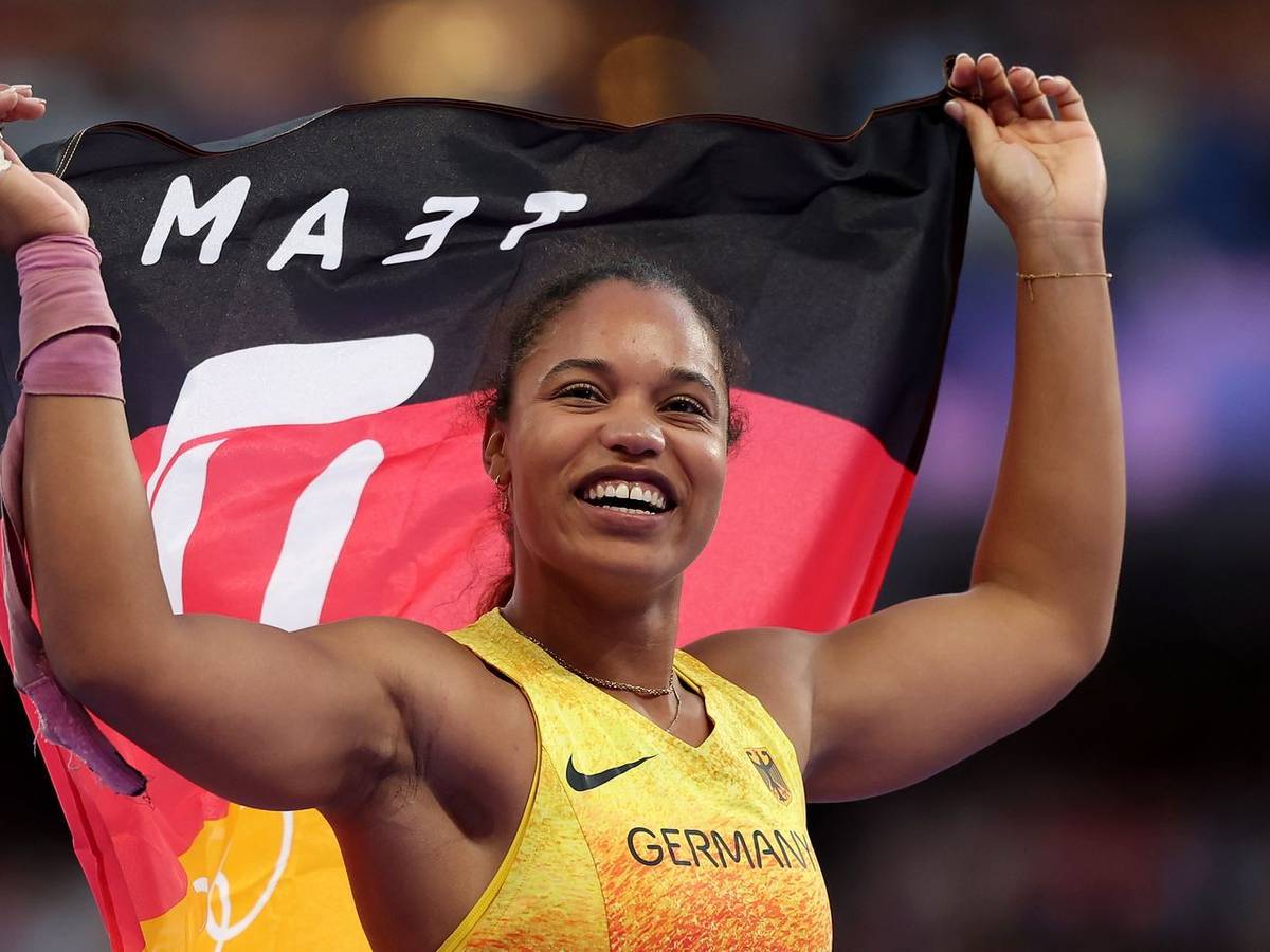 Mit einer Distanz von 20,0 Metern gewann die Kugelstoßerin Yemisi Ogunleye bei der Olympiade in Paris 2024 die Goldmedaille für Deutschland. (Bild: 2024 Getty Images/Cameron Spencer)