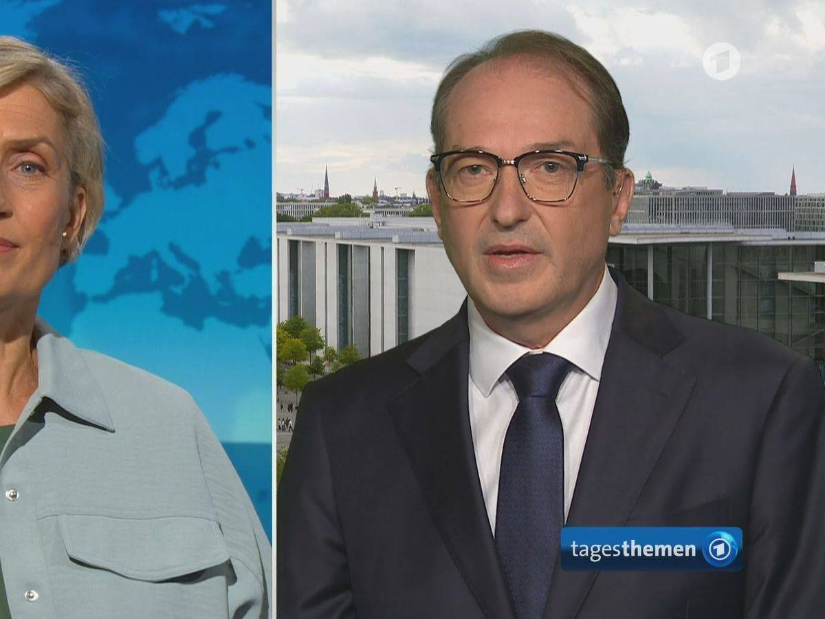 Bundesinnenminister Alexander Dobrindt stellte sich in den ARD-“Tagesthemen“ den Fragen von Susanne Stichler. (Bild: ARD)