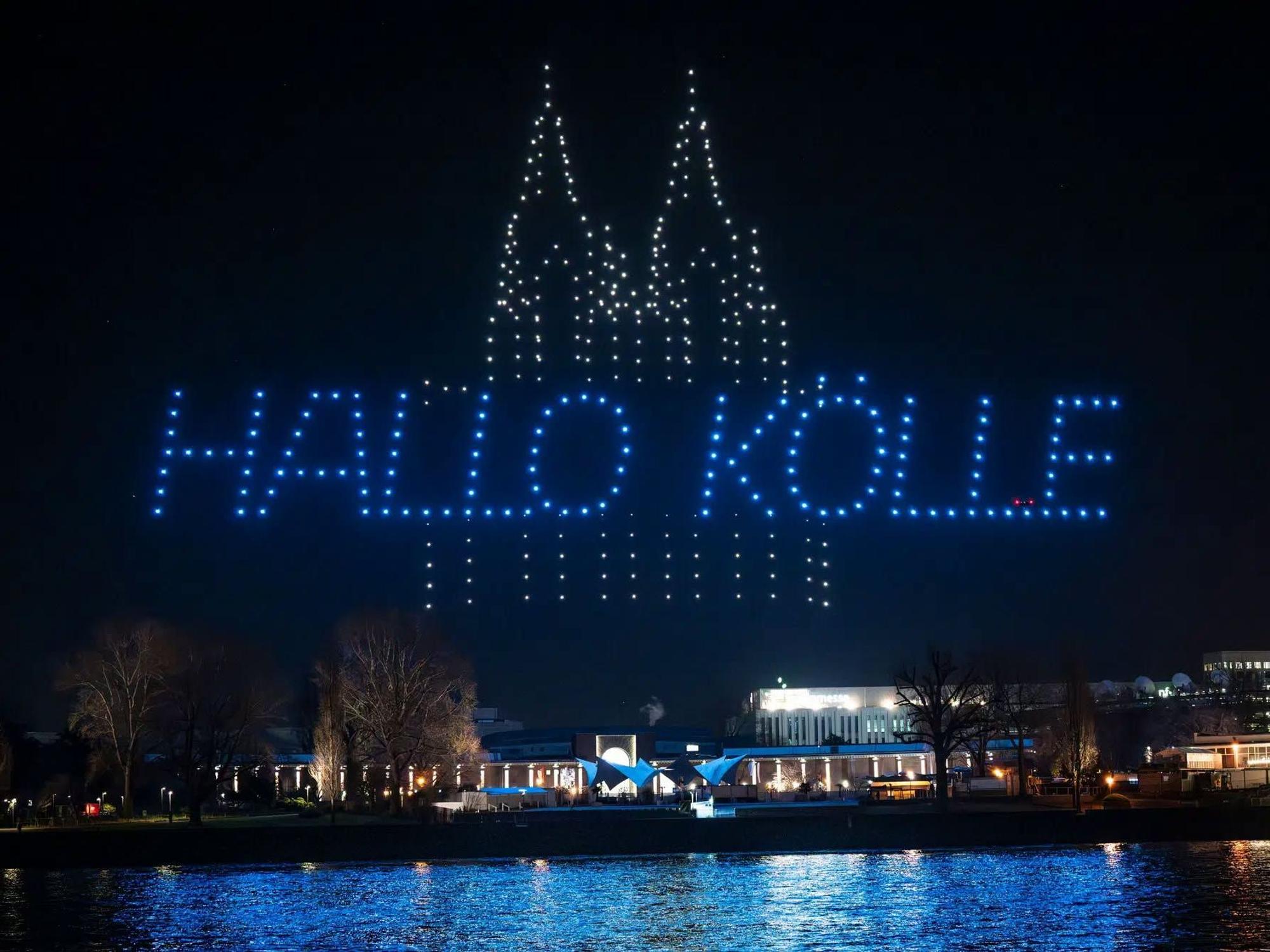 Animation einer Drohnenshow in Köln.