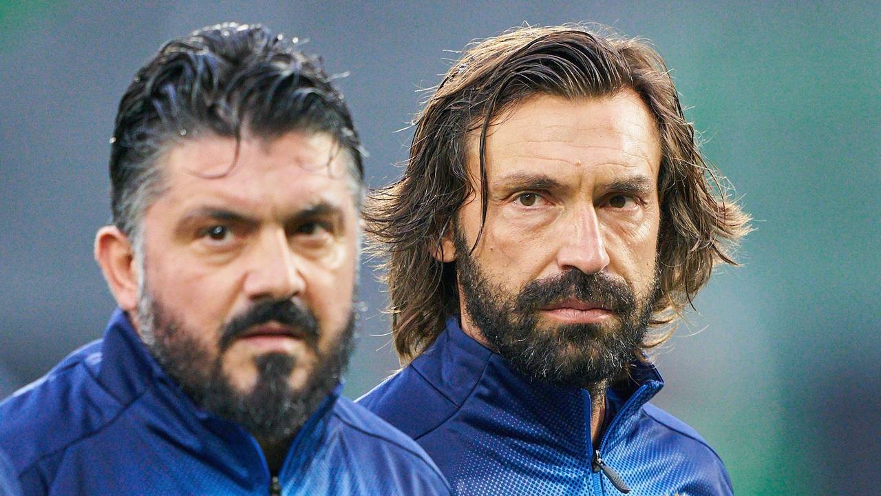Andrea Pirlo und Gennaro Gattuso mit finsterem Blick votr einem Legendenspiel.