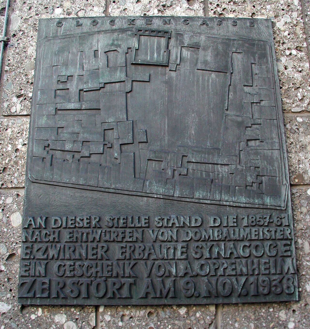 Gedenktafel für die Kölner Synagoge an der Glockengasse