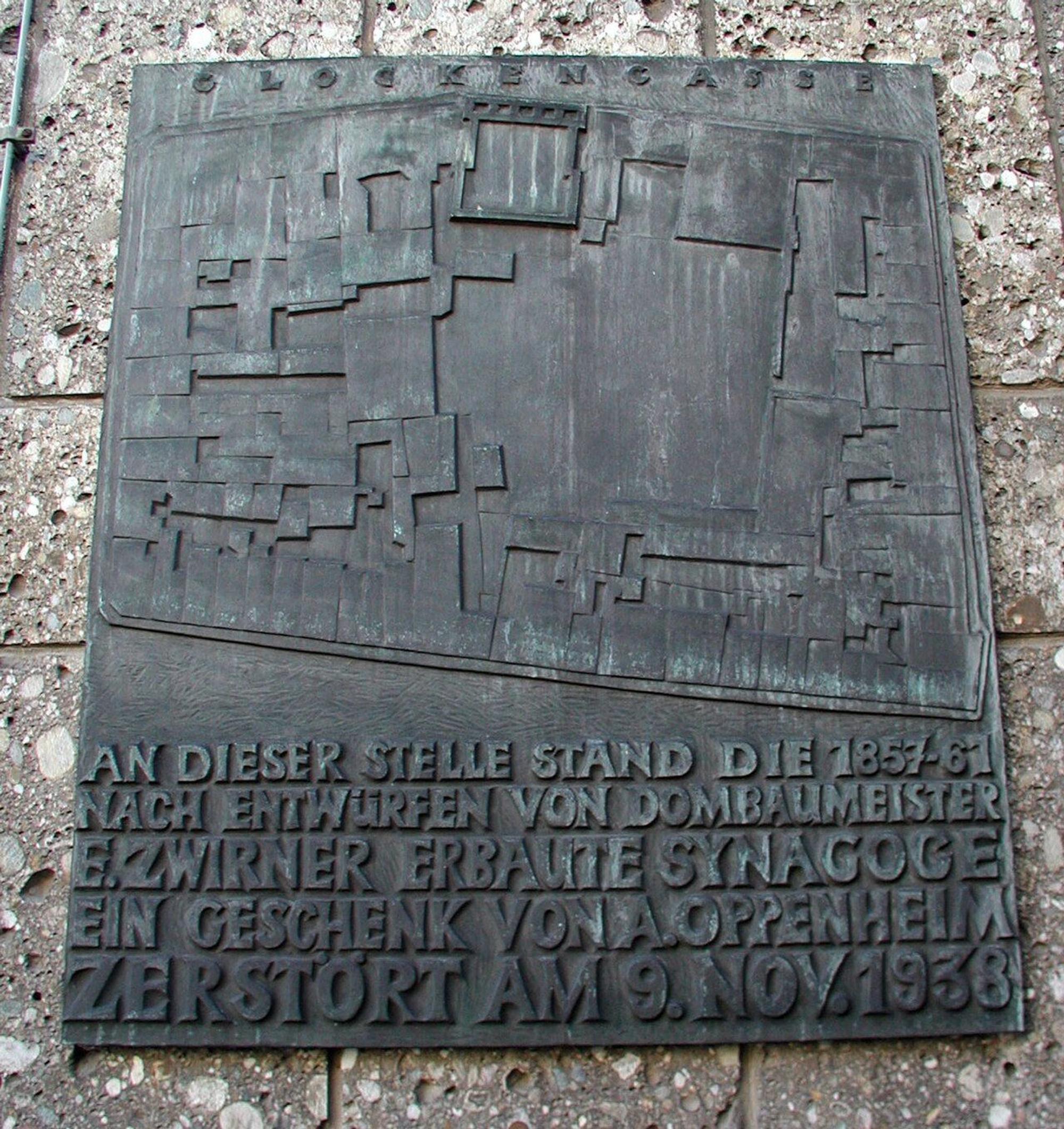 Gedenktafel für die Kölner Synagoge an der Glockengasse