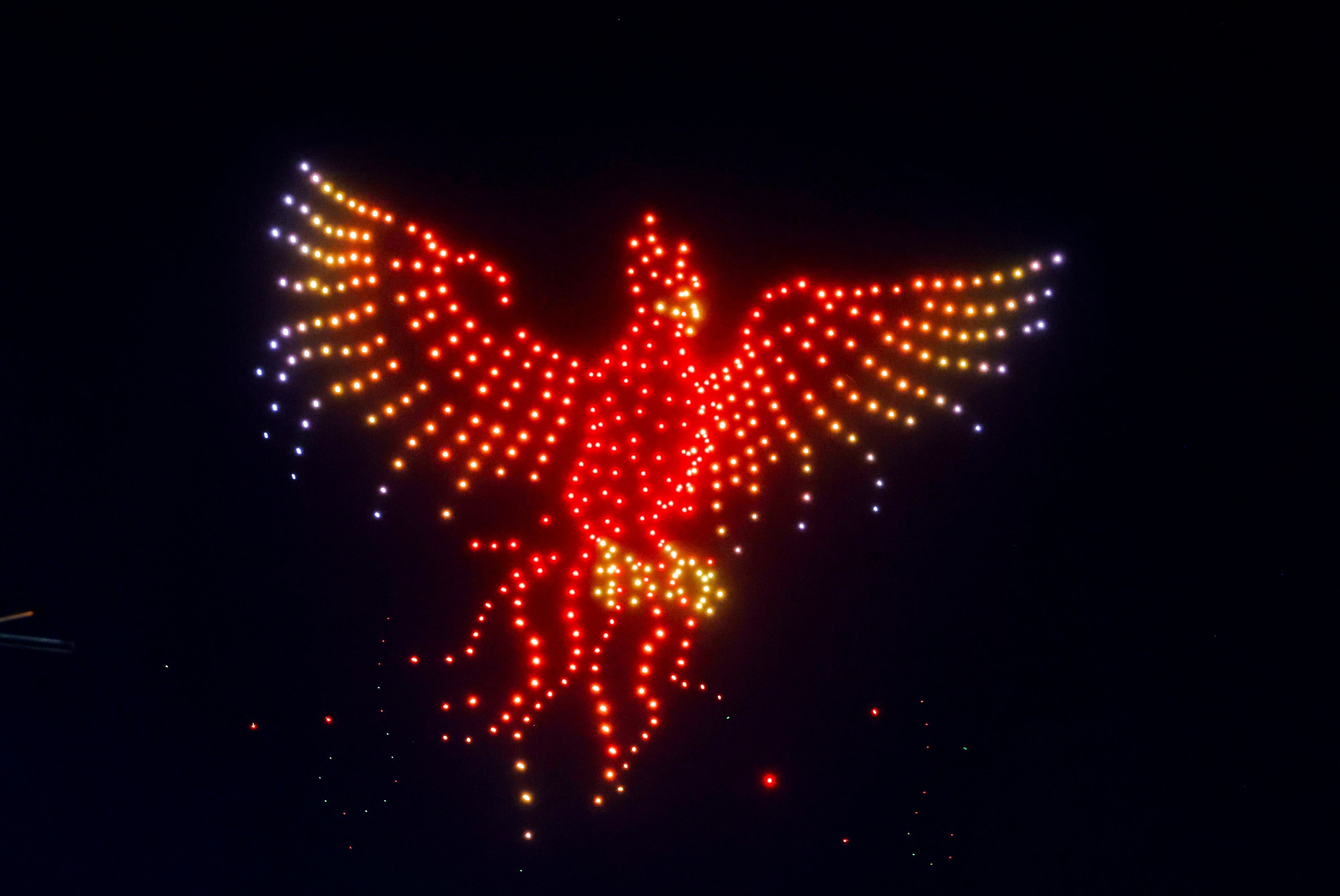 Drohnenshow bei den Kölner Lichtern.