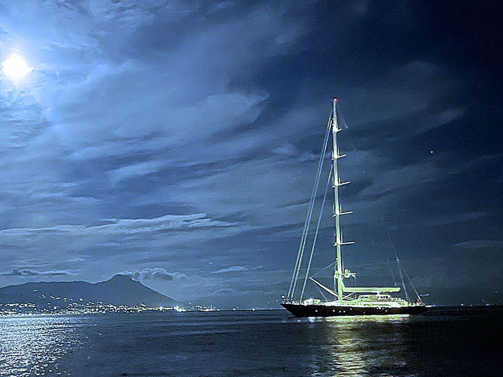„Ein beispielloser Unfall“: Die Superyacht „Bayesian“ in der Nacht des Untergangs vor Sizilien. (Bild: ZDF / n.n.)