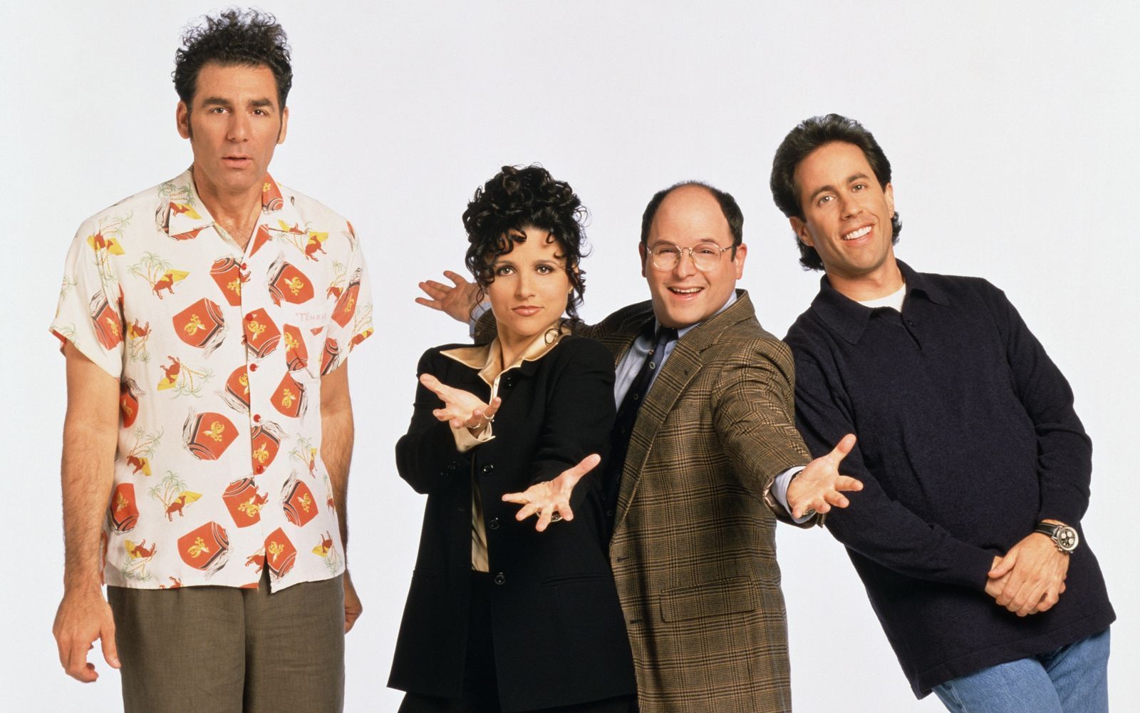 Sie schrieben in den 90er-Jahren TV-Geschichte: In der preisgekrönten Sitcom „Seinfeld“ lachten jede Woche Millionen von US-Zuschauern über die vier New Yorker Freunde (von links) Cosmo Kramer (Michael Richards), Elaine Benes (Julia Louis-Dreyfus), George Costanza (Jason Alexander) und Namensgeber Jerry Seinfeld. (Bild: Sony Pictures)