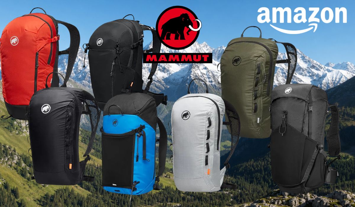 Mammut Rucksäcke vor einem Gebierge.