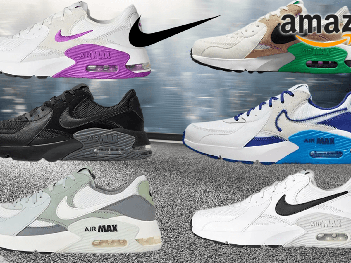 6 Nike Air Max Excee Modelle in verschiedenen Colorways vor einem Starßen-Hintergrund.