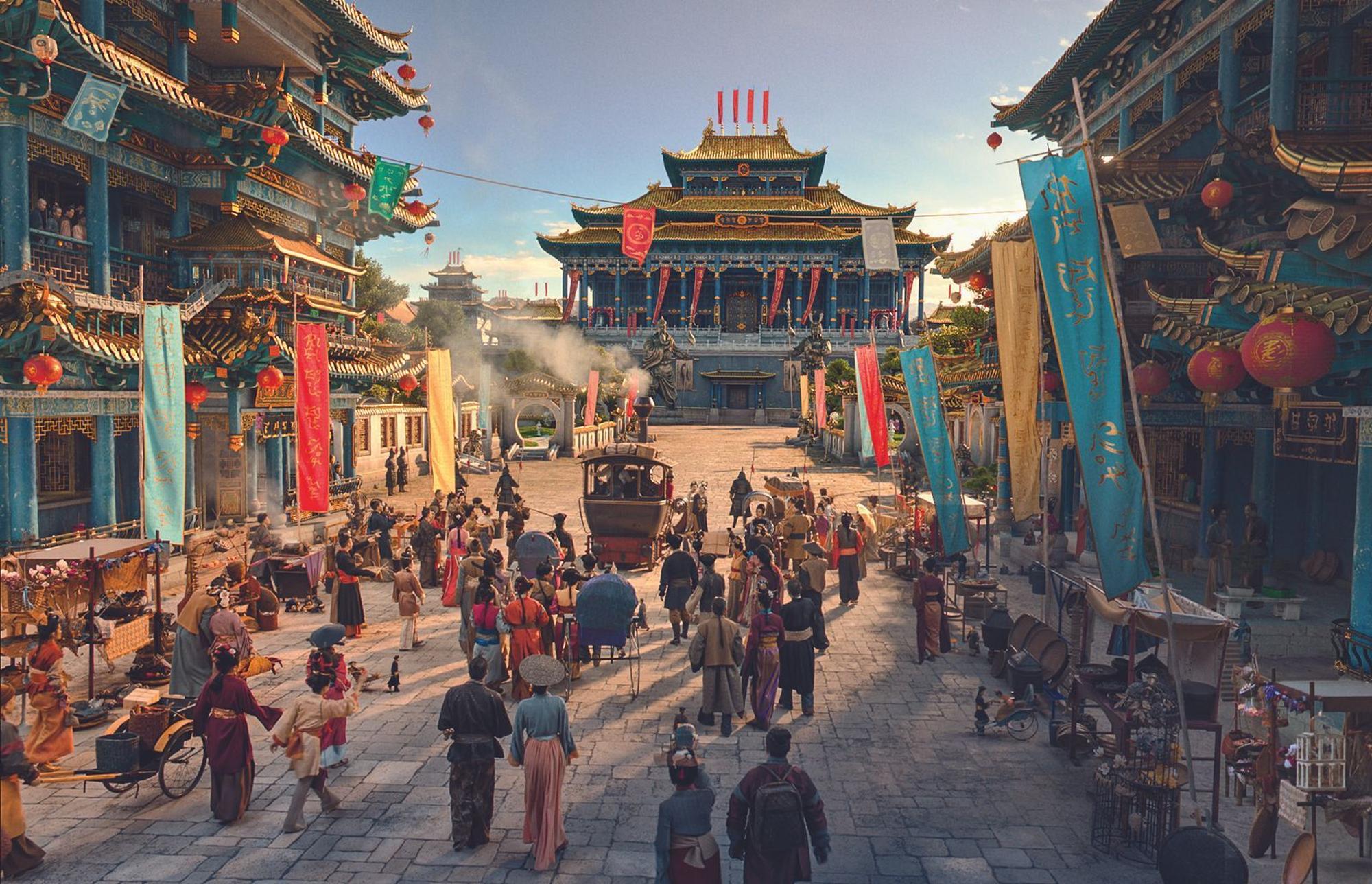 Das an das alte China erinnernde Mandala wurde in den Filmstudios Babelsberg prächtig und detailverliebt in Szene gesetzt. (Bild: 2018 RAT PACK FILMPRODUKTION GMBH / MALAO FILM INC. / WARNER BROS ENTERTAINMENT GMBH. )