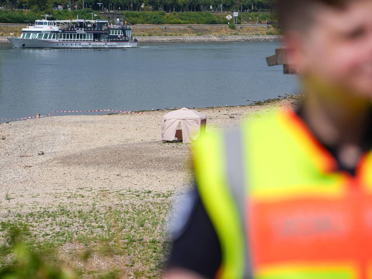 Blick auf einen abgesperrten Bereich am Rhein.