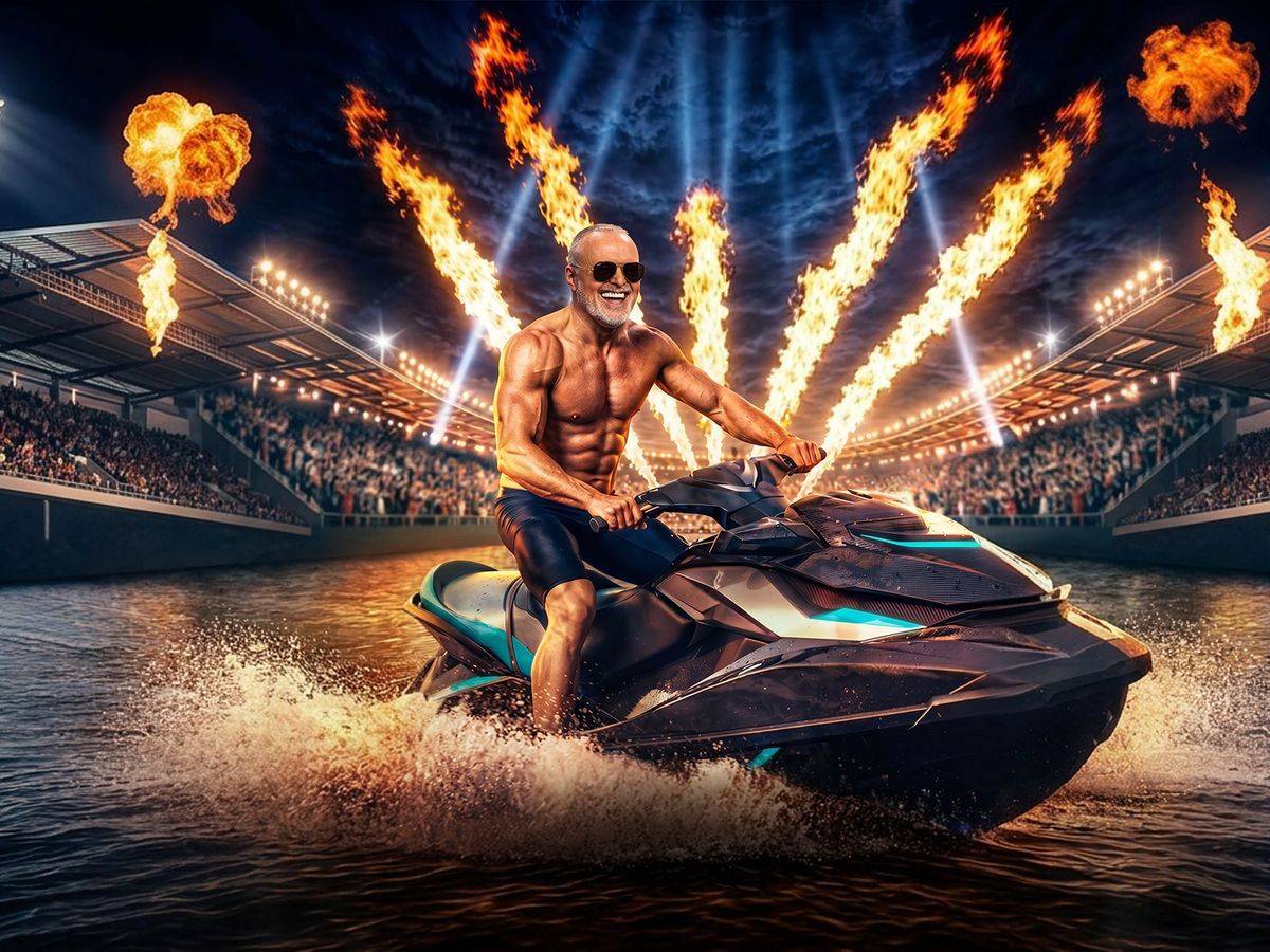 In Stefan Raabs neuer RTL-Show „Jetski Star WM“ soll es rasant werden. (Bild: RTL / Raab Entertainment / KI-generiert)