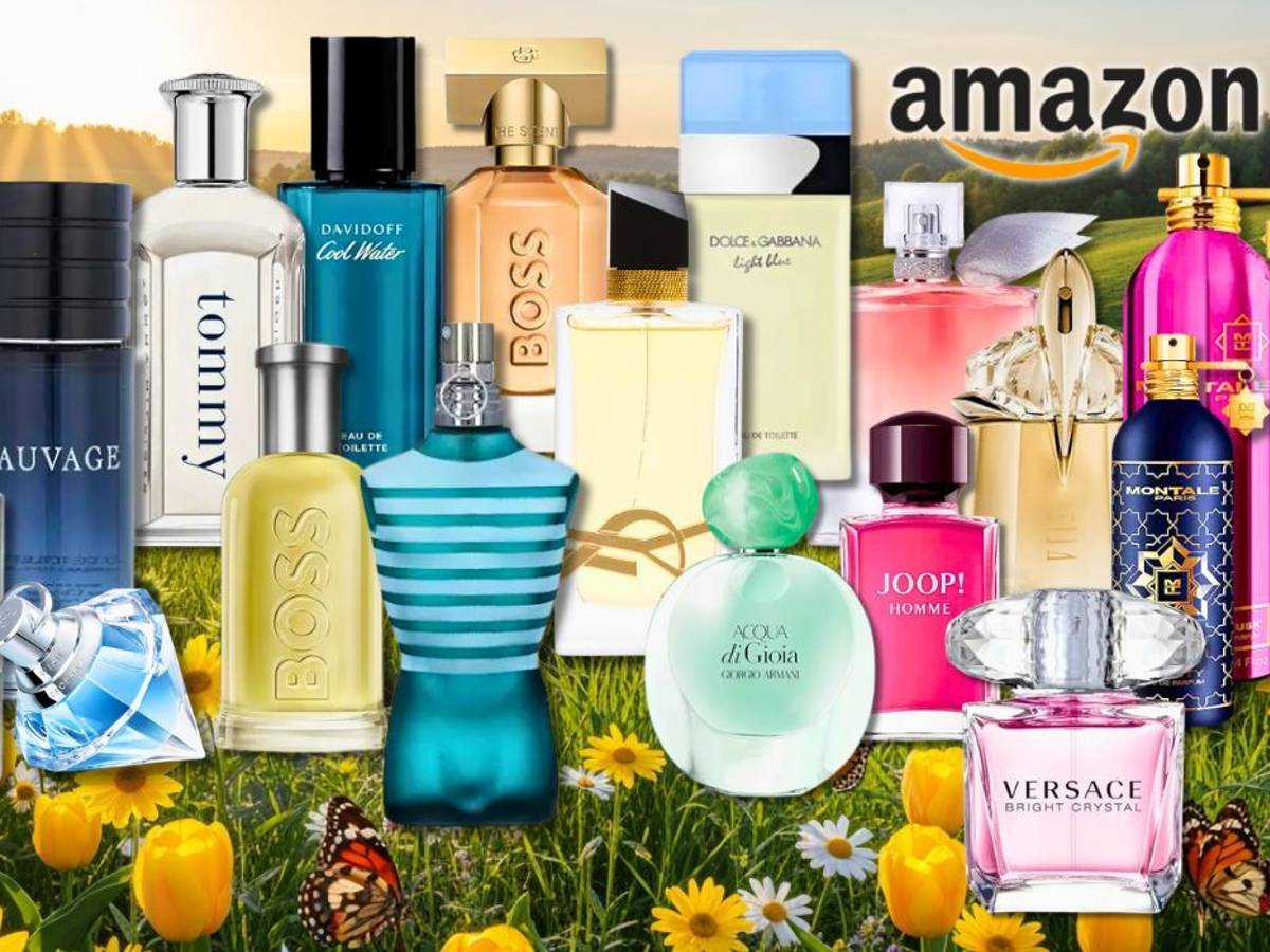Viele Parfum Flakons von Marken wie Mugler, Boss, Tommy Hilfiger, Diesel, Versace, DKNY, Ralph Lauren und vielen mehr vor rosa Hintergrund mit Herzen.