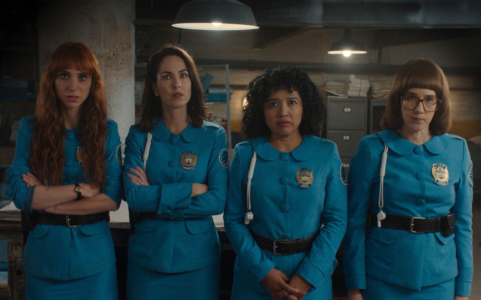 Die „Women in Blue“ nehmen wieder den Kampf für Gerechtigkeit und gegen das korrupte, patriarchalische System auf (von links): Valentina (Natalia Téllez), María (Bárbara Mori), Gabina (Amorita Rasgado) und Ángeles (Ximena Sariñana). (Bild: Apple TV)
