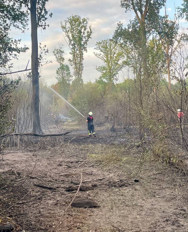 Ein Feuerwehrmann bei Löscharbeiten im Wald