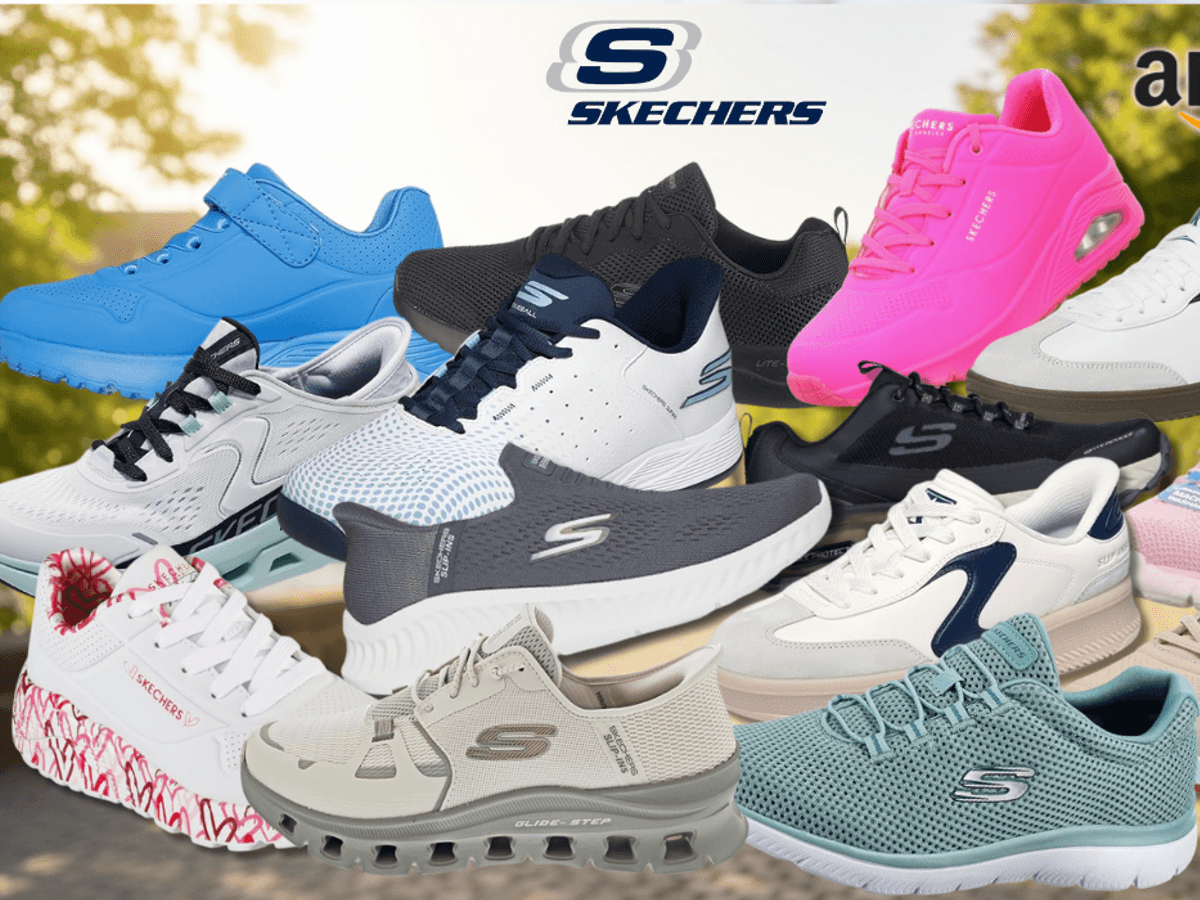 Auf dem Bild sind ganz viele Varianten der Marke Skechers zu sehen!