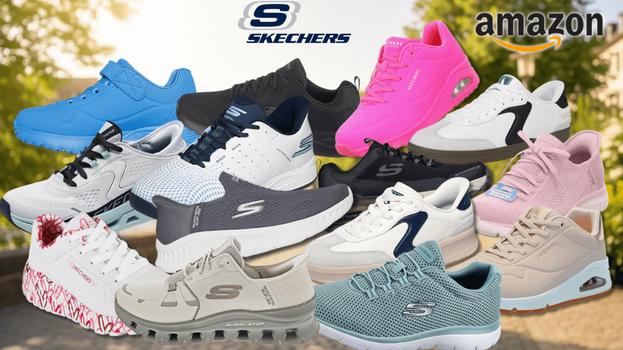 Auf dem Bild sind ganz viele Varianten der Marke Skechers zu sehen!