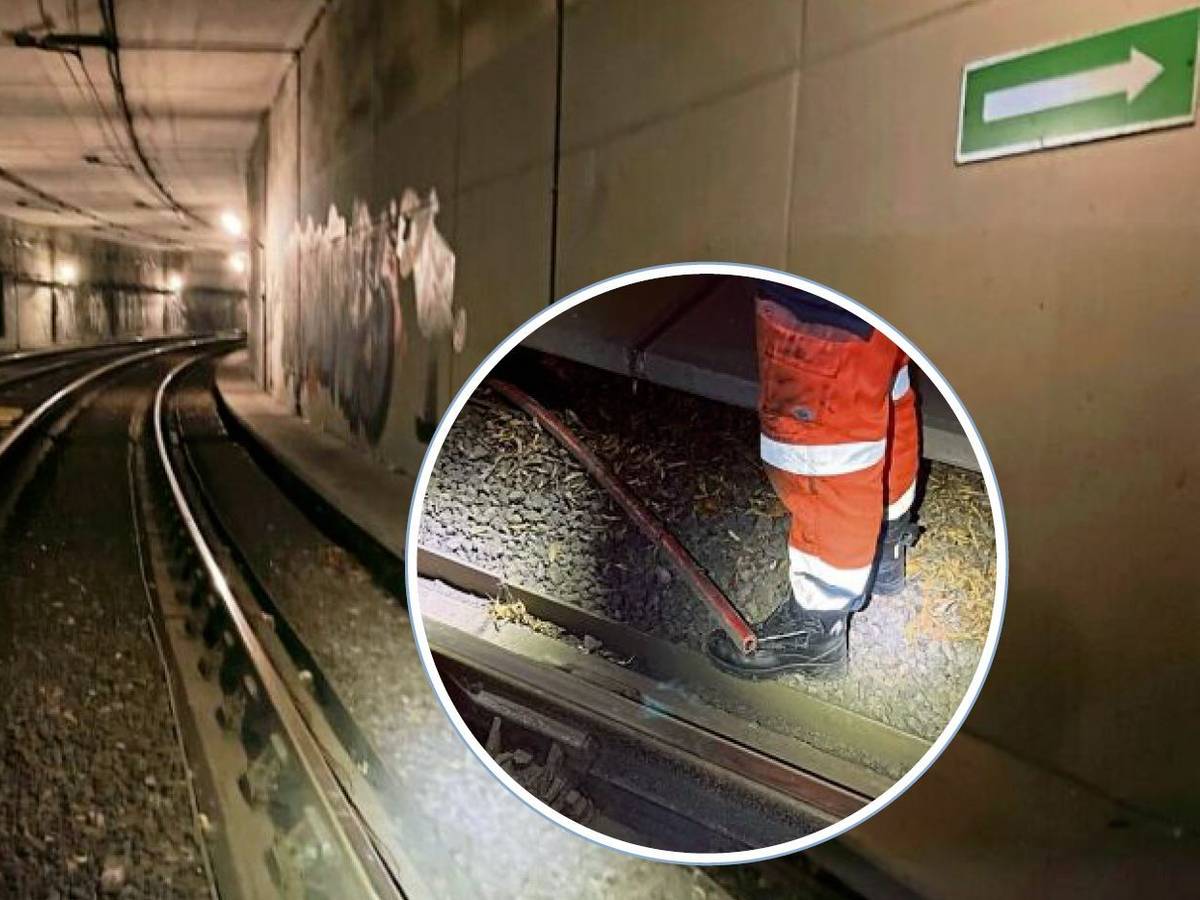 Blick in den Bensberger Straßenbahntunnel der Linie 1.
