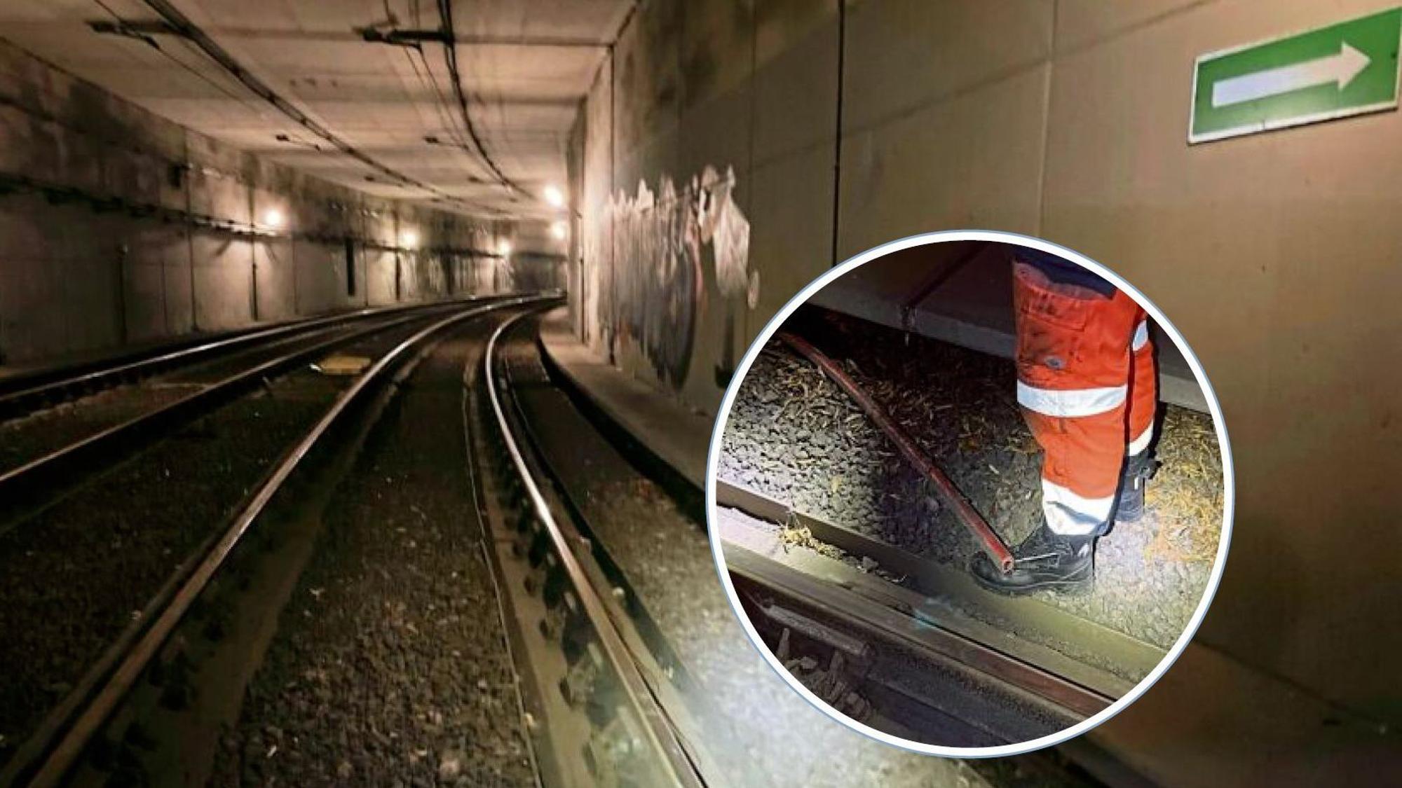 Blick in den Bensberger Straßenbahntunnel der Linie 1.