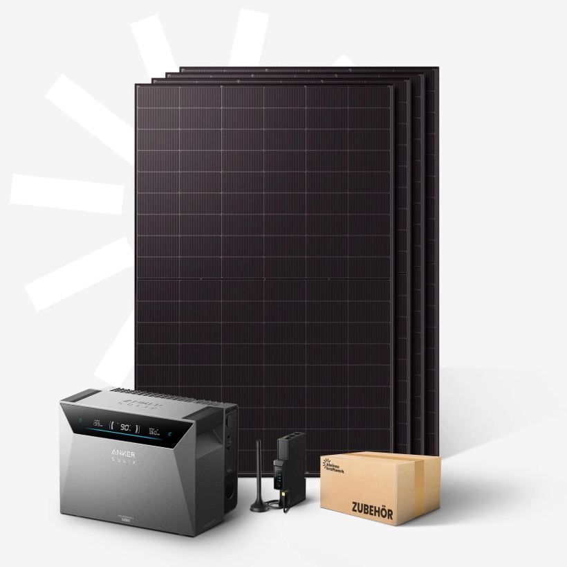Kleines Kraftwerk Quattro XL - 2000Wp Balkonkraftwerk mit Speicher Anker SOLIX Solarbank 4 Pro