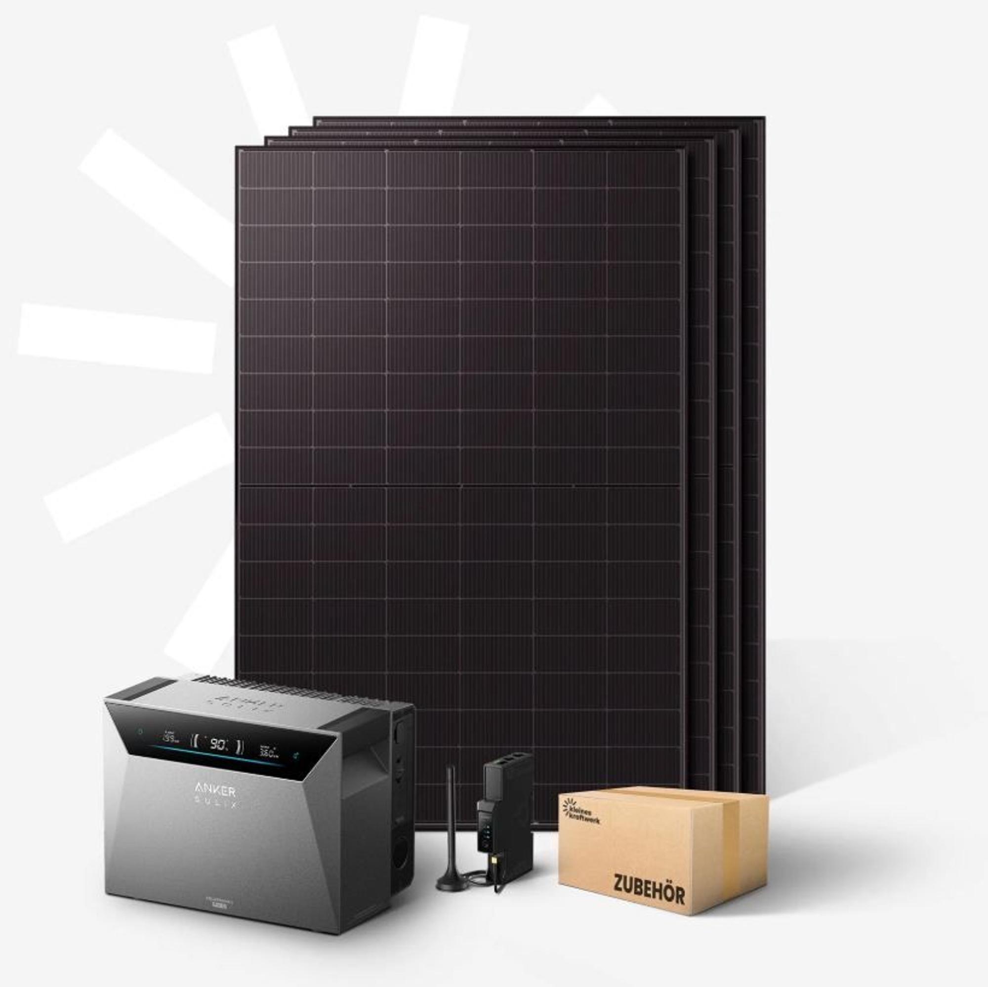 Kleines Kraftwerk Quattro XL - 2000Wp Balkonkraftwerk mit Speicher Anker SOLIX Solarbank 4 Pro
