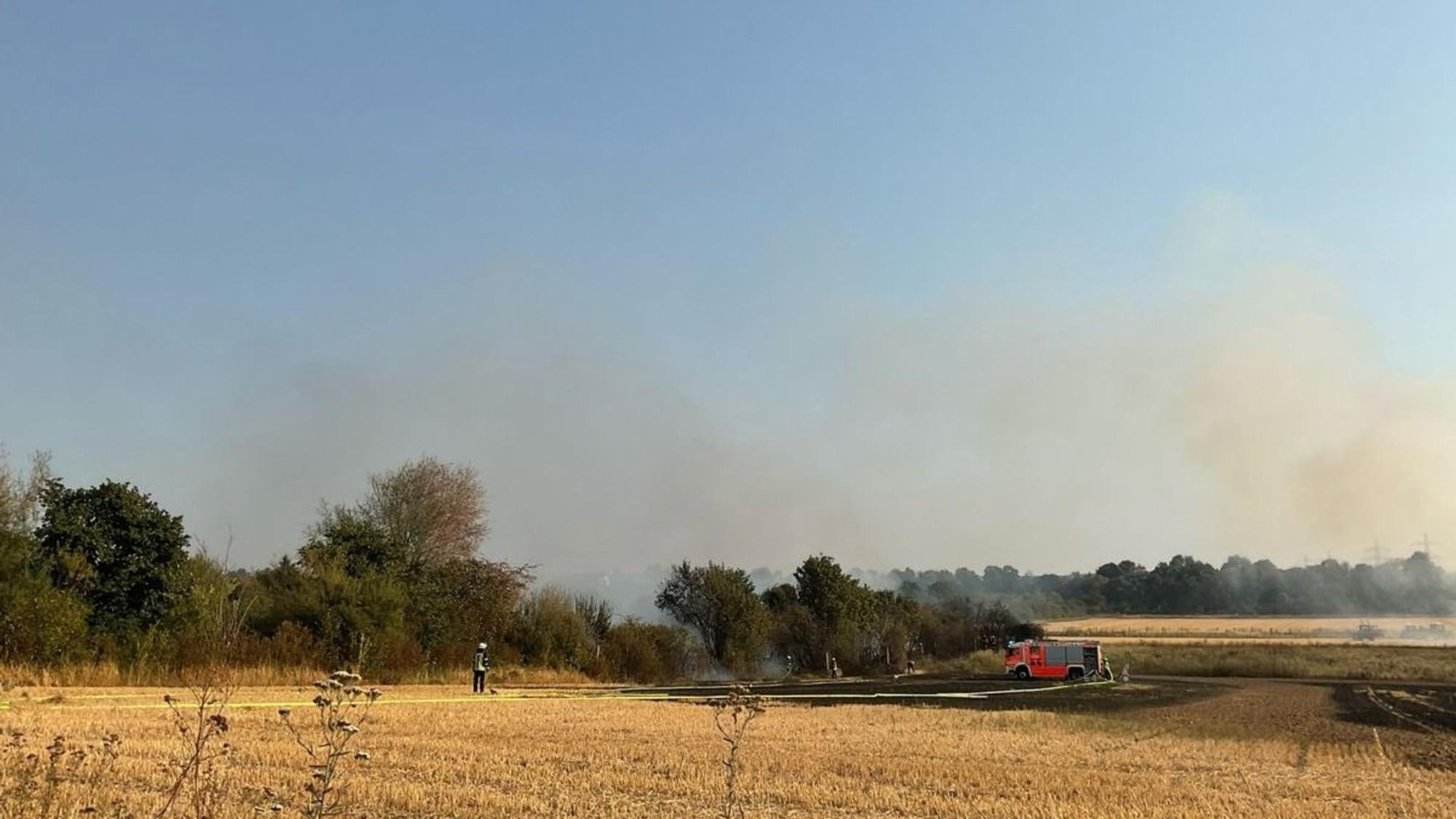 Ein von der Feuerwehr gelöschtes Feld in Bonn-Dransdorf.