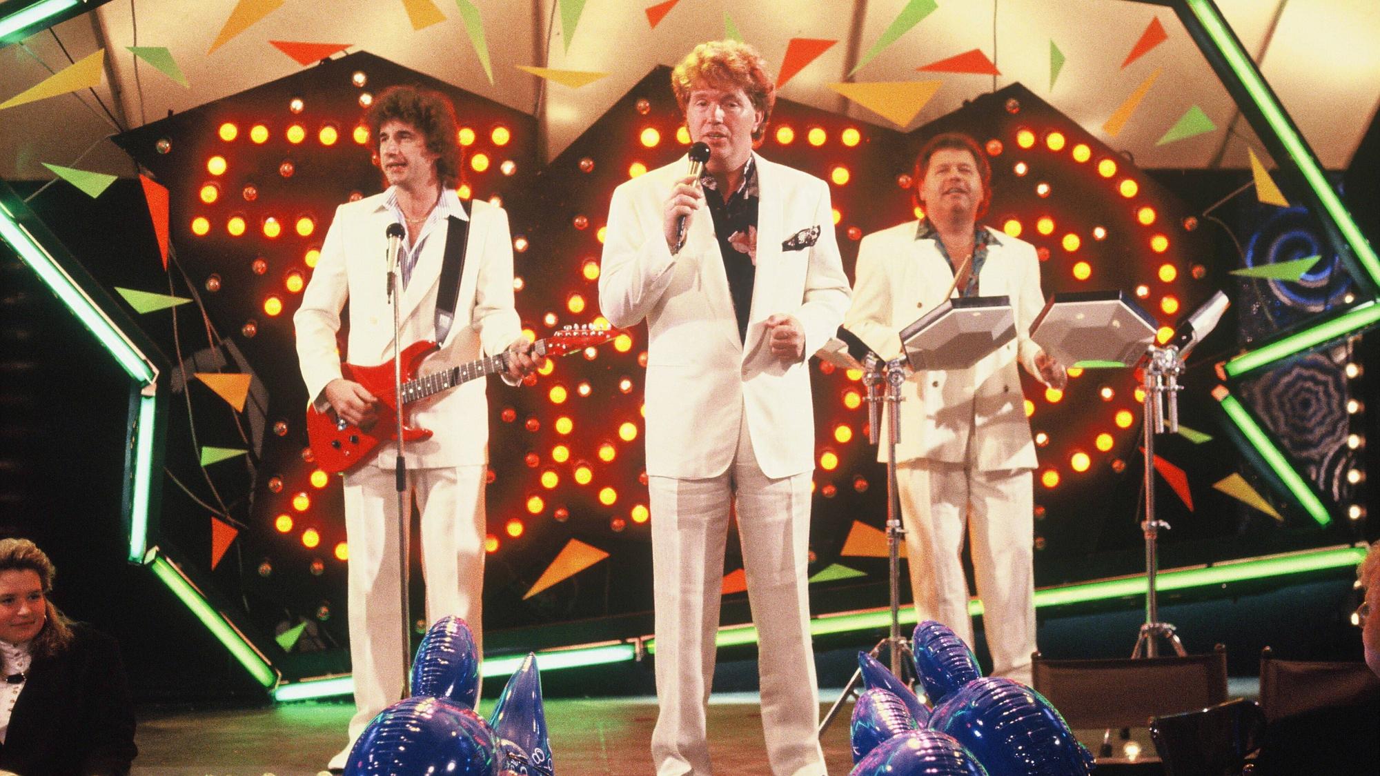 Die Flippers bei einem Auftritt am 2. April 1989: Manfred Durban, Bernd Hengst, Olaf Malolepski (von rechts)