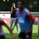 Thomas Kessler telefoniert, während er das FC-Training beobachtet.