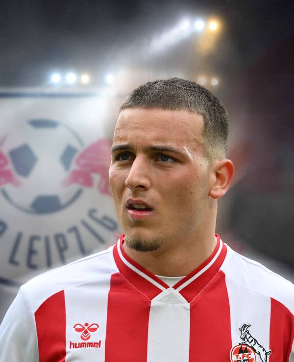 Fotomontage: Said El Mala vor dem Logo von RB Leipzig.