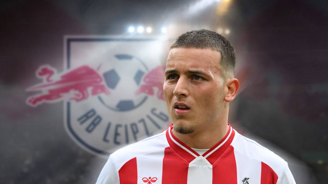 Fotomontage: Said El Mala vor dem Logo von RB Leipzig.
