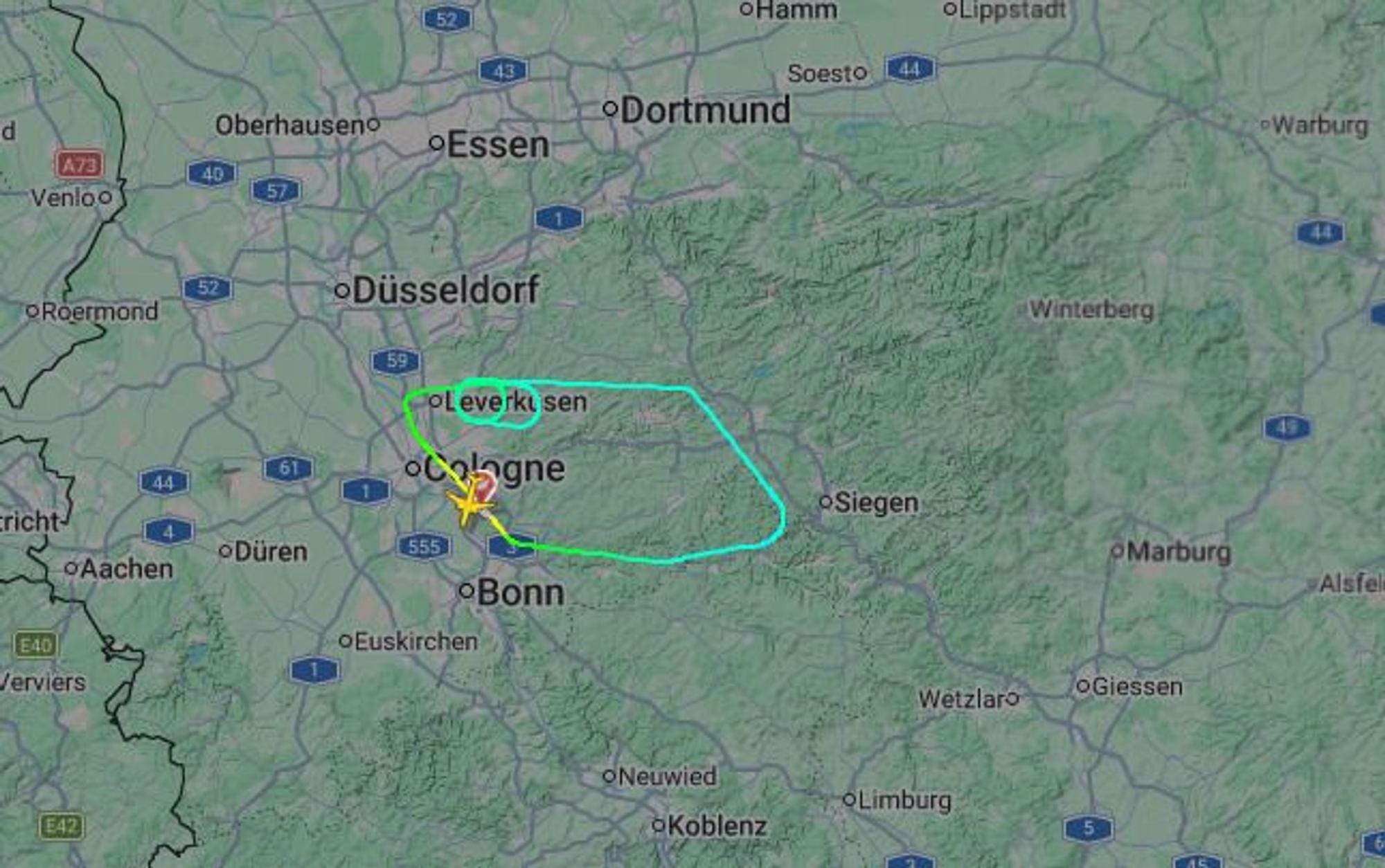 Auf der Karte ist der Flug zu sehen.