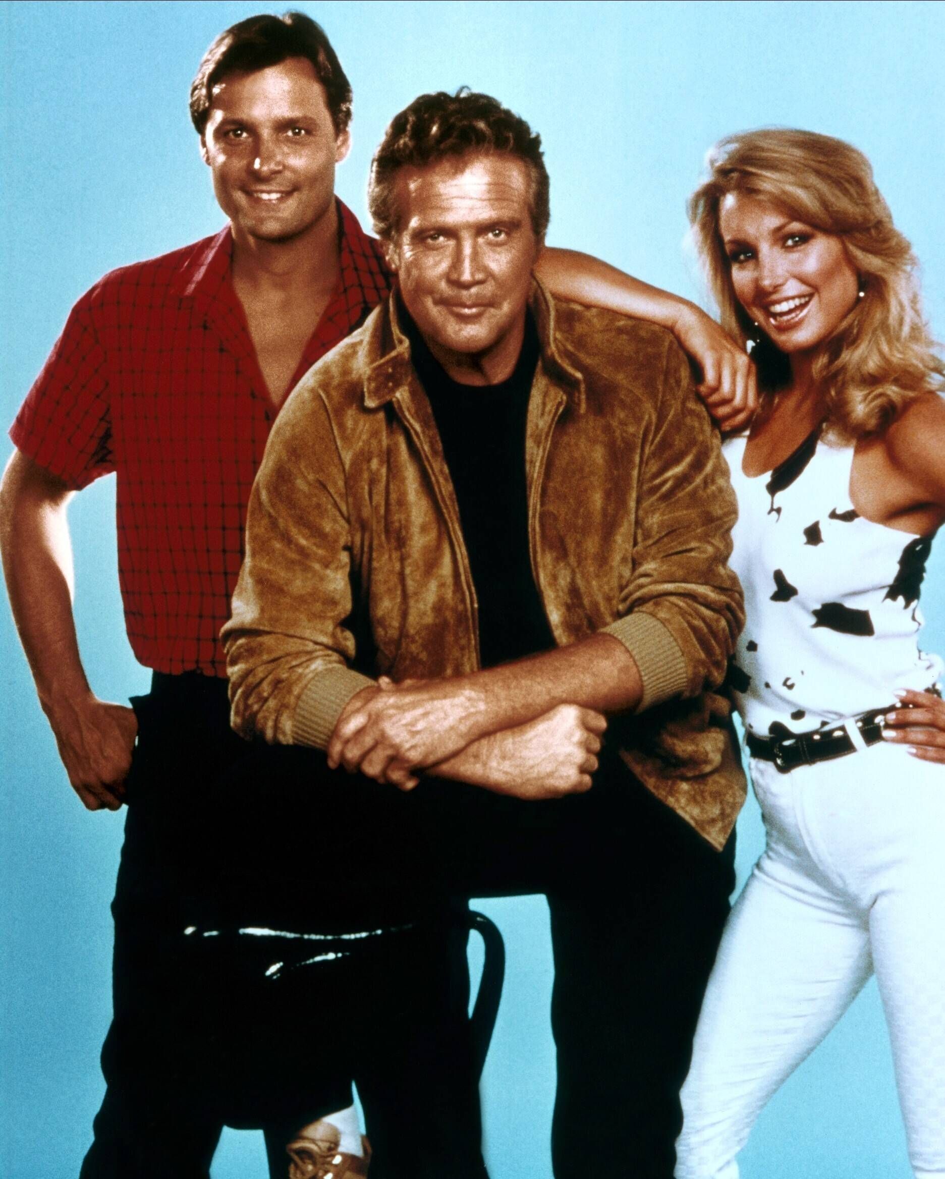 Douglas Barr, Lee Majors und Heather Thomas (von links) waren die Stars in „Ein Colt für alle Fälle“.