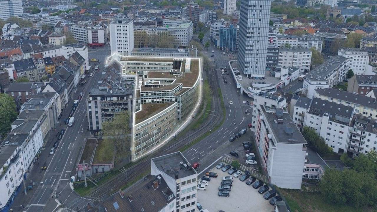 Außenansicht des geplanten Meininger-Hotels am Barbarossaplatz.