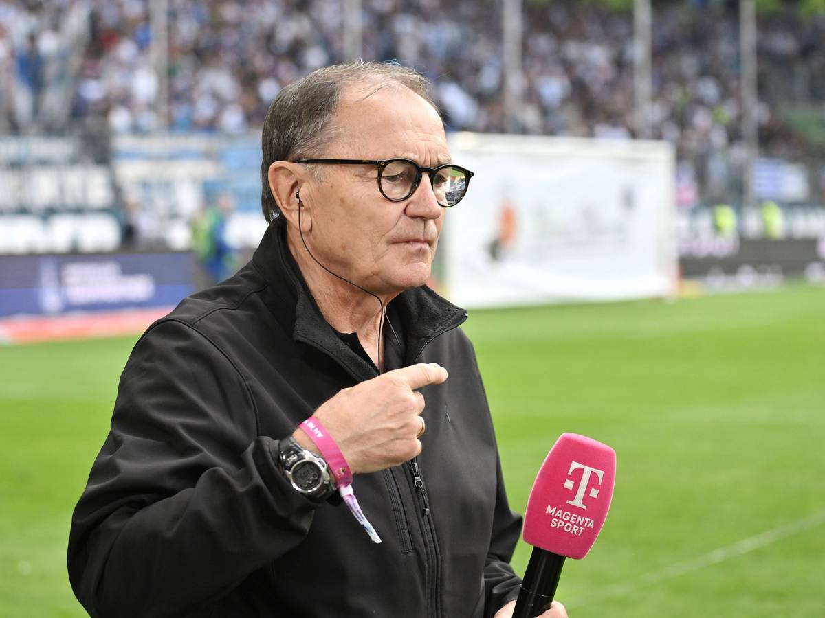 Als TV-Experte gestikuliert Ewald Lienen.