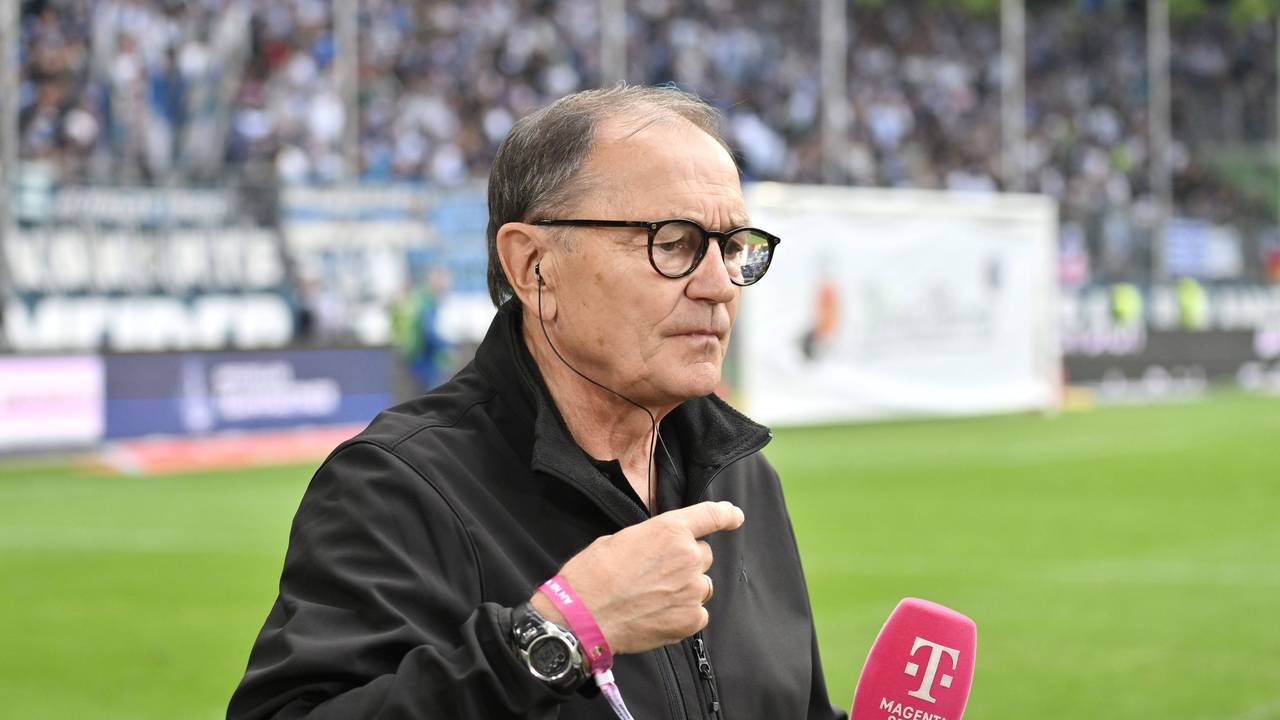Als TV-Experte gestikuliert Ewald Lienen.