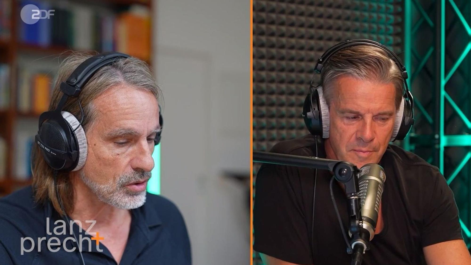 Richard David Precht (links) und Markus Lanz haben in ihrem Podcast „Lanz + Precht“ über die Rente mit 63 gesprochen. (Bild: ZDF)
