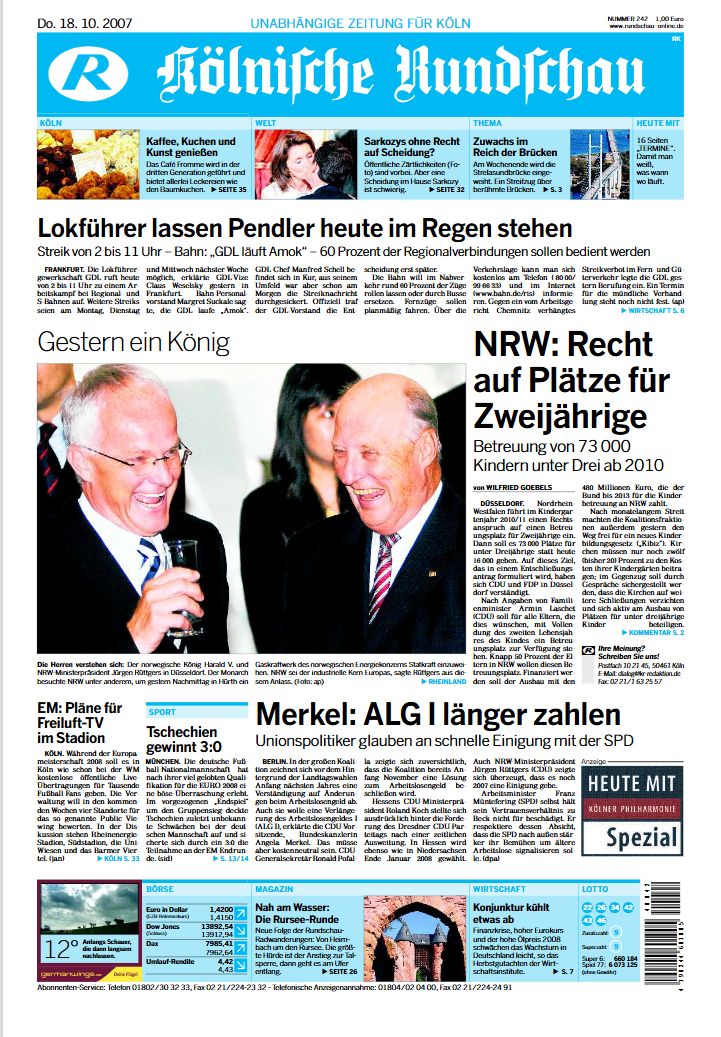 „Gestern ein König”: Auch die „Kölnische Rundschau” berichtete 2007 über den Besuch.