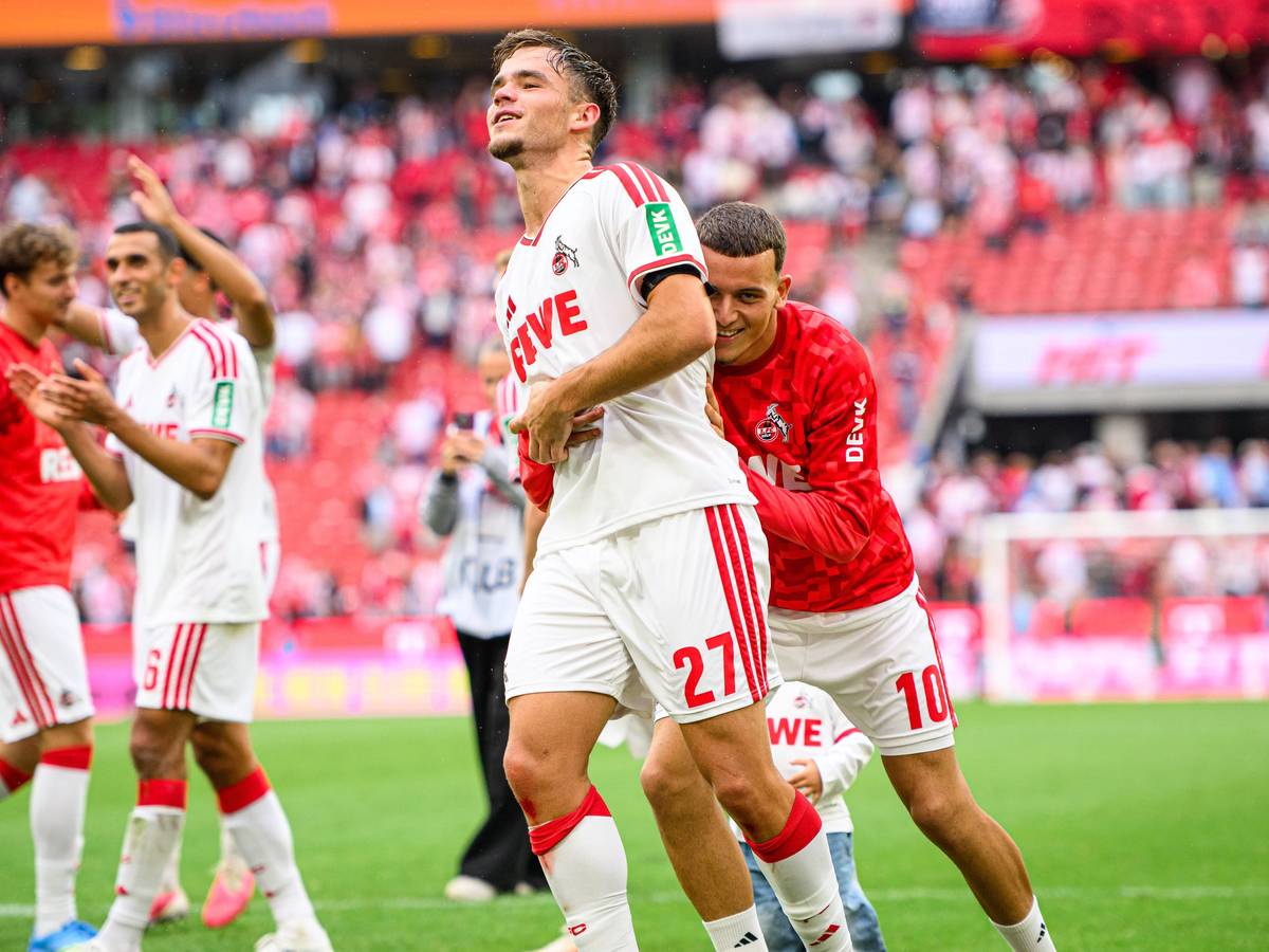 Jubel bei Thijs Dallinga und Said El Mala beim 1. FC Köln.