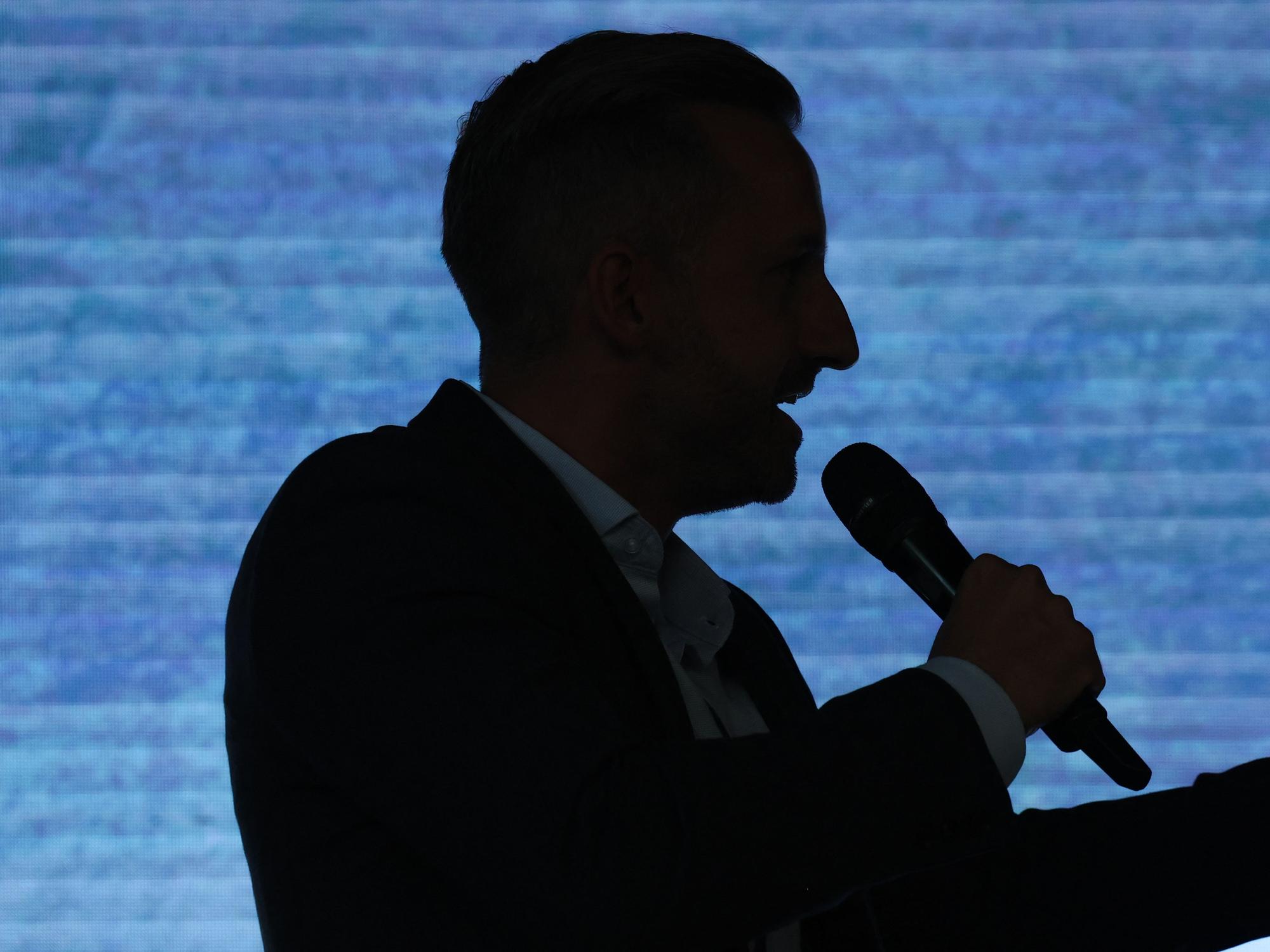 AfD-Spitzenkandidat Ulrich Siegmund spricht auf einem Bürgerdialog zur Landtagswahl 2026 in Sachsen-Anhalt.