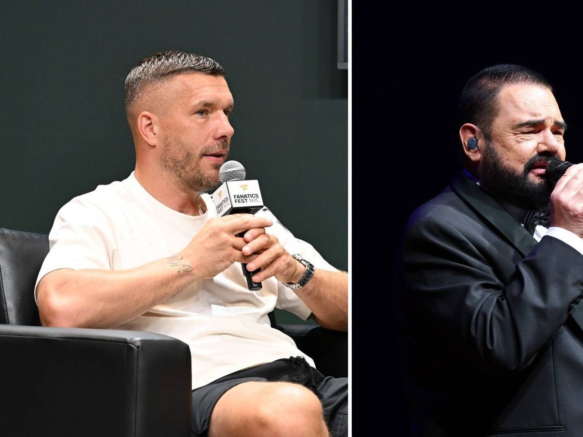 Lukas Podolski (links) hat sich in der „Glücksgefühle“-Debatte um Alphaville und Frontmann Marian Gold zu Wort gemeldet. (Bild: Getty Images / Dave Kotinsky / Gerald Matzka)