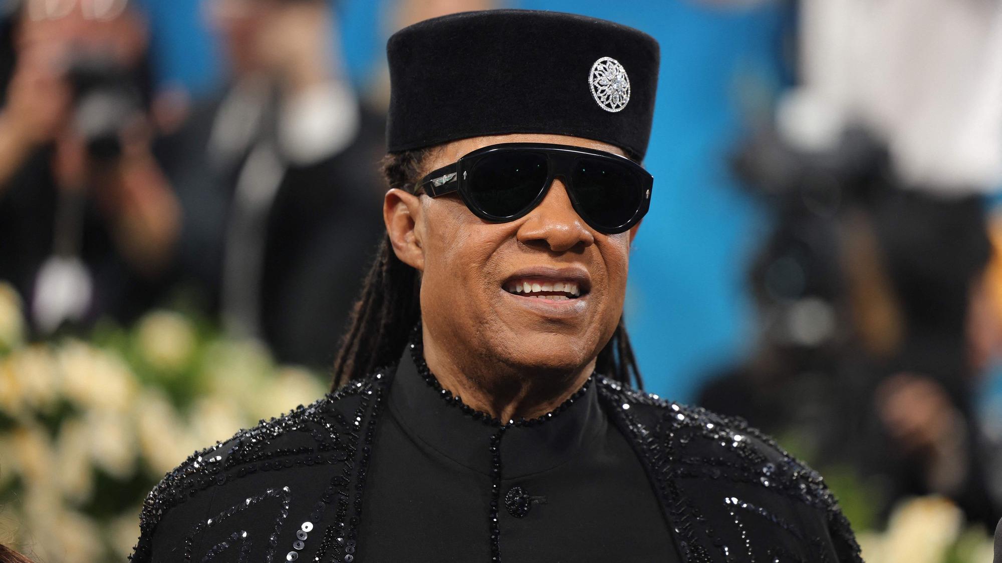 Musiker Stevie Wonder bei einem Empfang,