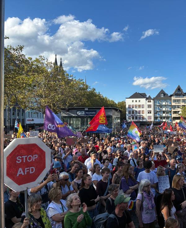 Auf dem Heumarkt haben sich zahlreiche versammelt um gegen die AfD zu protestieren.