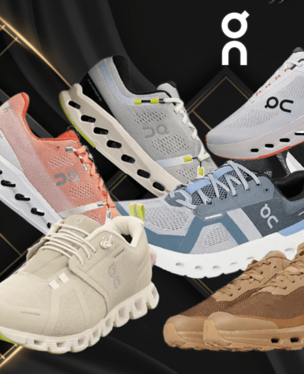 Auf dem Bild sind unterschiedliche Modelle und Varianten der Sneaker Marke On Running zu sehen