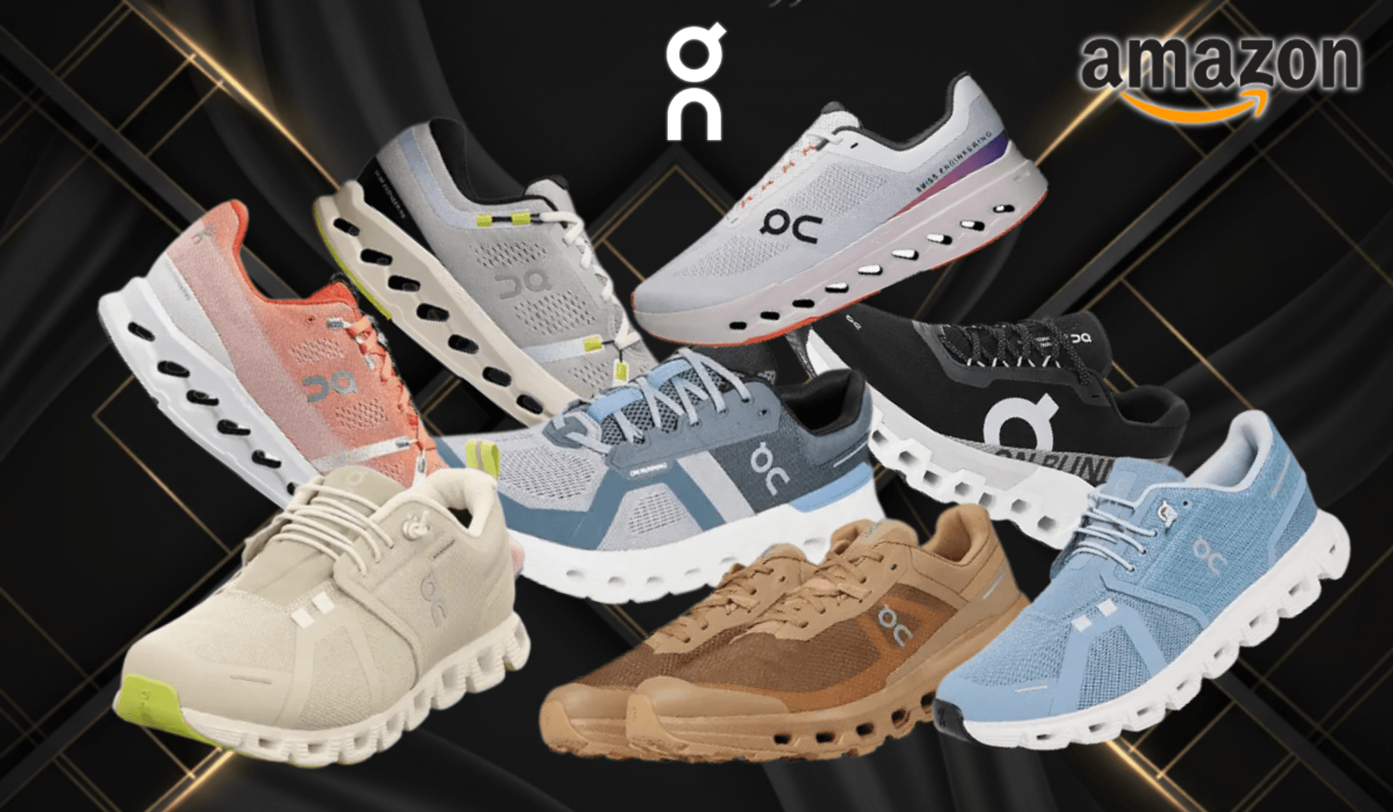 Auf dem Bild sind unterschiedliche Modelle und Varianten der Sneaker Marke On Running zu sehen