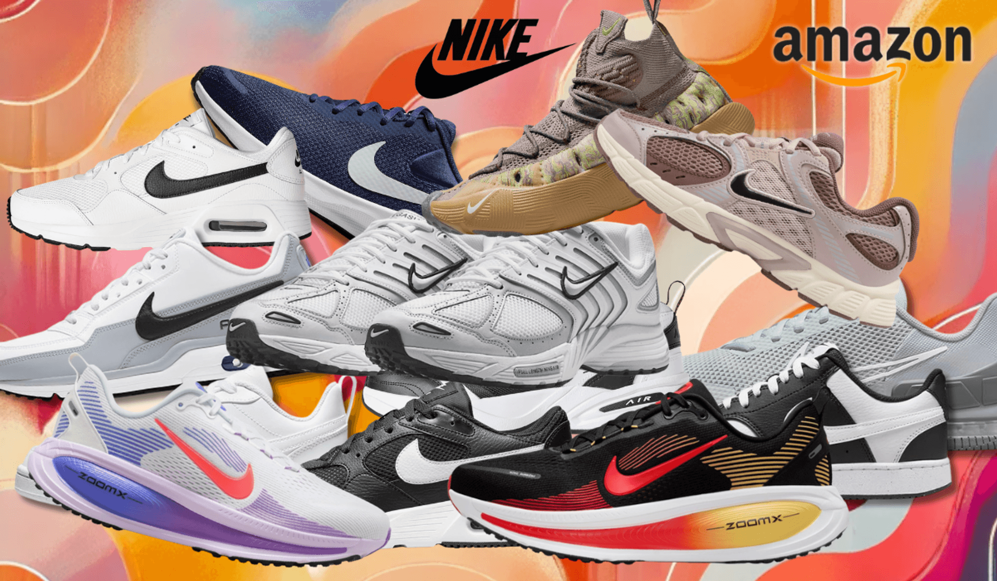 Auf dem Bild ist eine Collage diverser Nike Sneaker zu sehen, die sich aktuell im Nike Sale befinden.