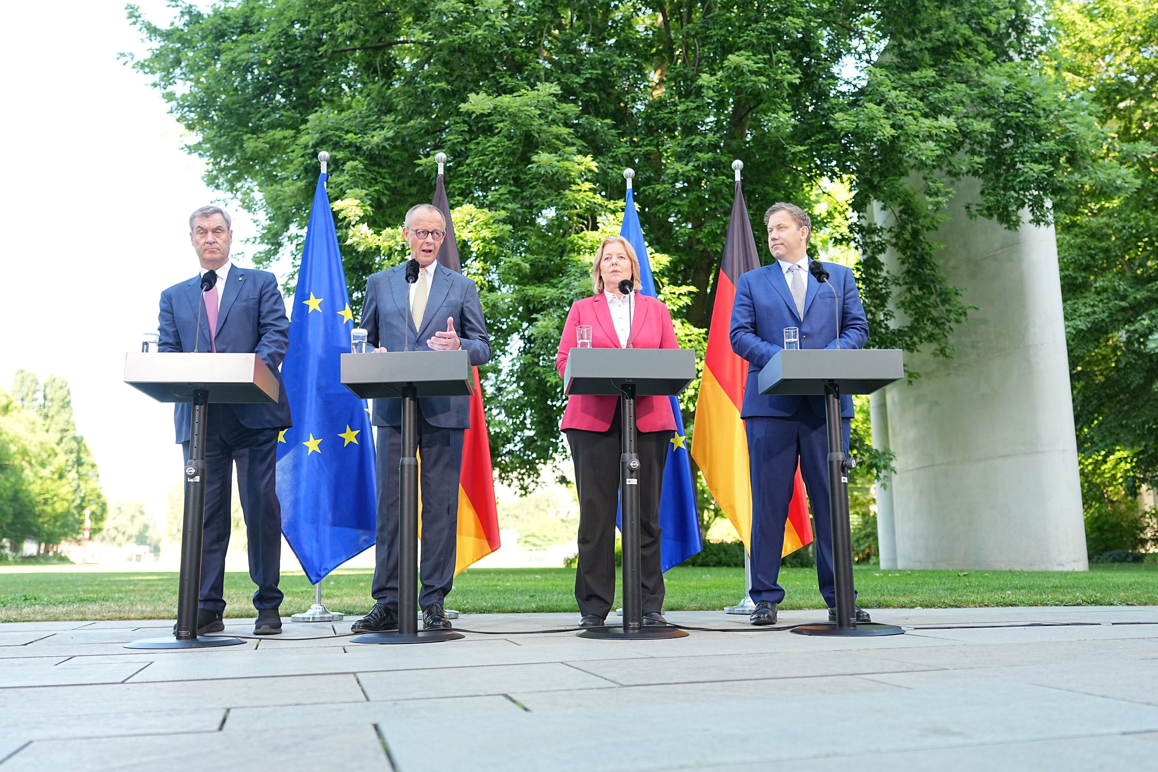 Die Parteichefs von Union und SPD: Markus Söder, Friedrich Merz, Bärbel Bas, Lars Klingbeil