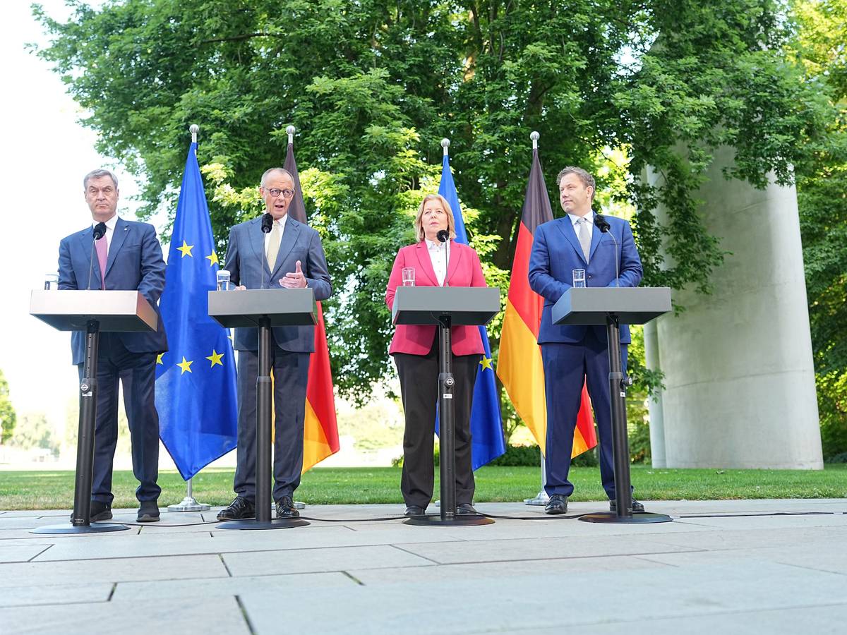 Die Parteichefs von Union und SPD: Markus Söder, Friedrich Merz, Bärbel Bas, Lars Klingbeil