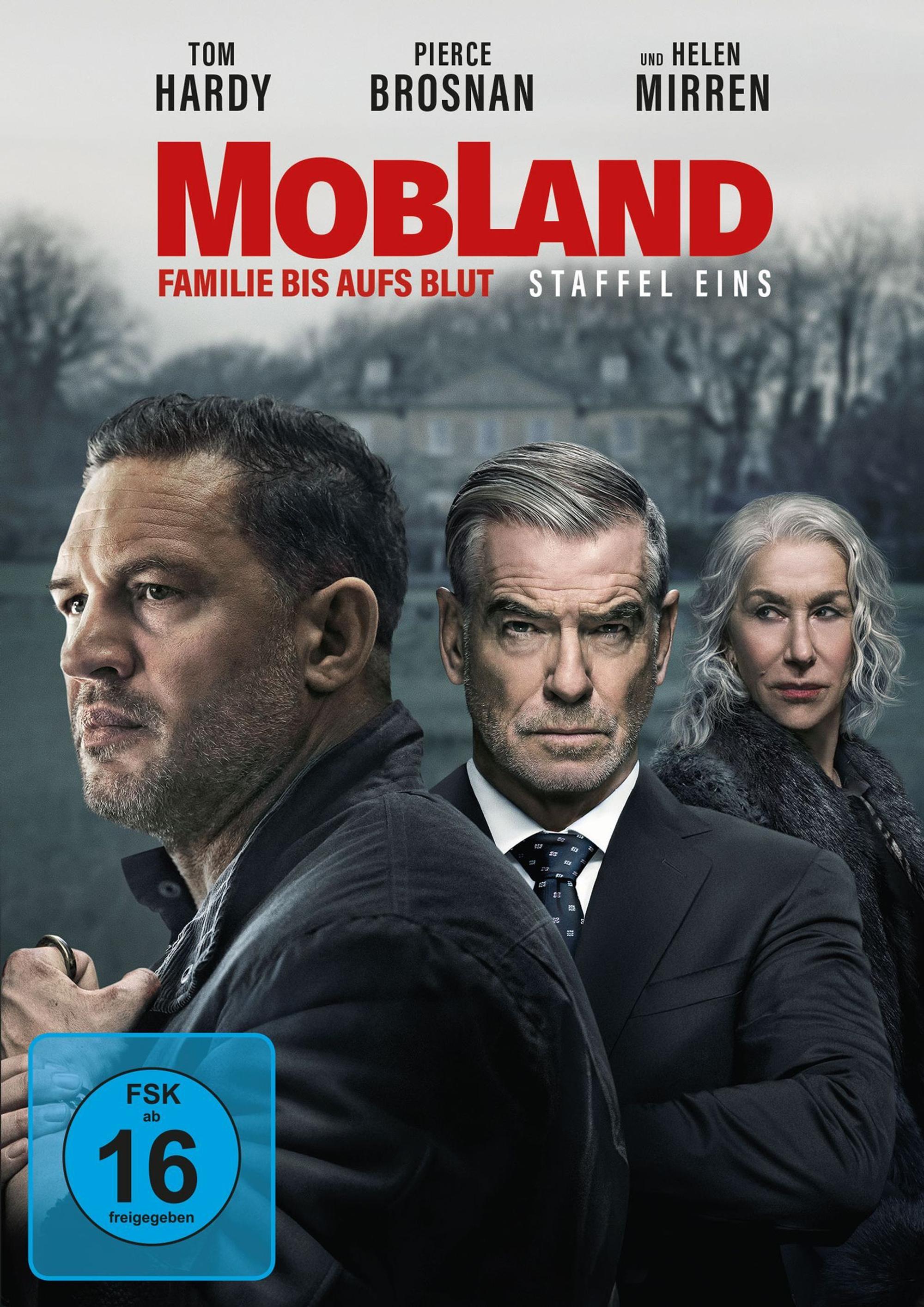 Tom Hardy (links), Pierce Brosnan, Helen Mirren: Bei der Thrillerserie „MobLand - Familie bis aufs Blut“ lässt sich Paramount in Sachen Star-Power nicht lumpen. (Bild: Leonine)