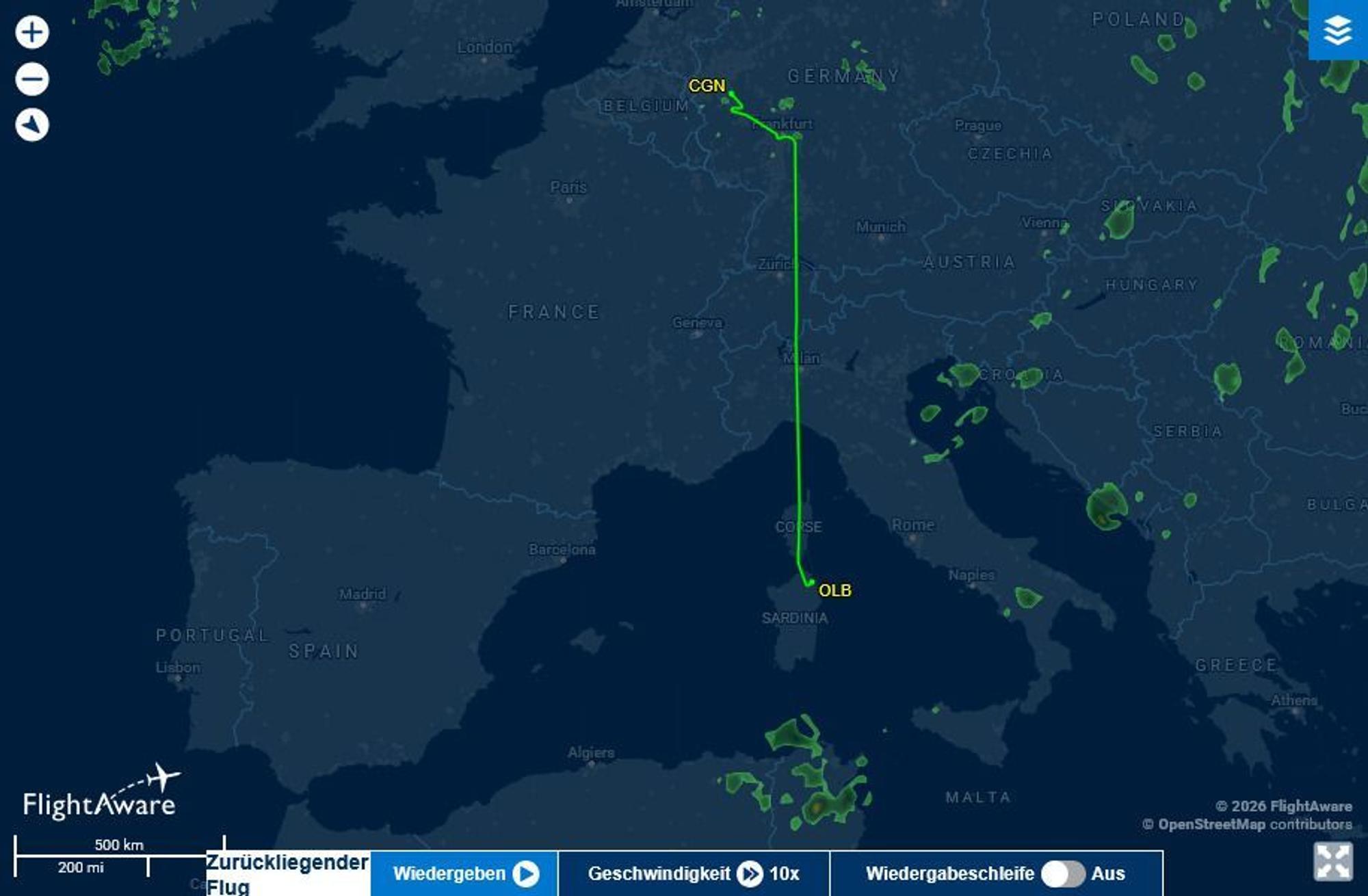 Auszug aus dem Portal „FlightAware“
