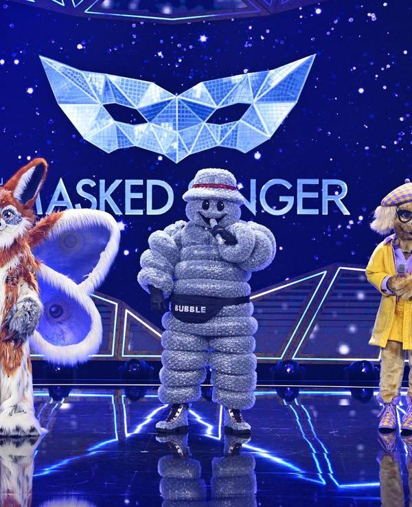 Sie singen und tanzen wieder, aber ein bisschen anders. In der ersten Show von „The Masked Singer“ (ProSieben) traten Prof. Dr. Dr Schweinstein, Momo, Bubble und Emily Wau (von links) auf. Für zwei von ihnen war der „Maskenball“ gleich wieder beendet. (Bild: Joyn/Willi Weber)